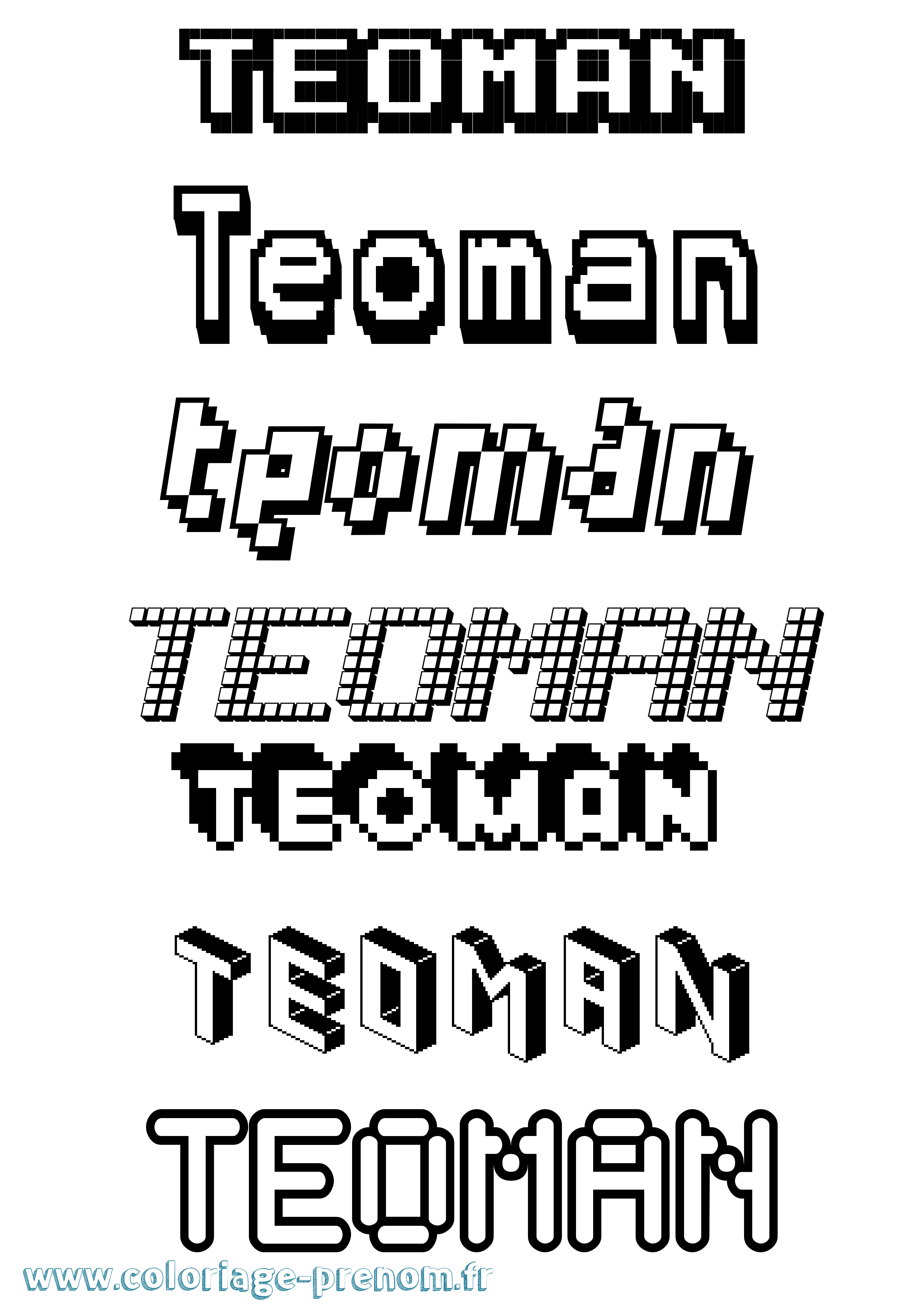 Coloriage prénom Teoman Pixel