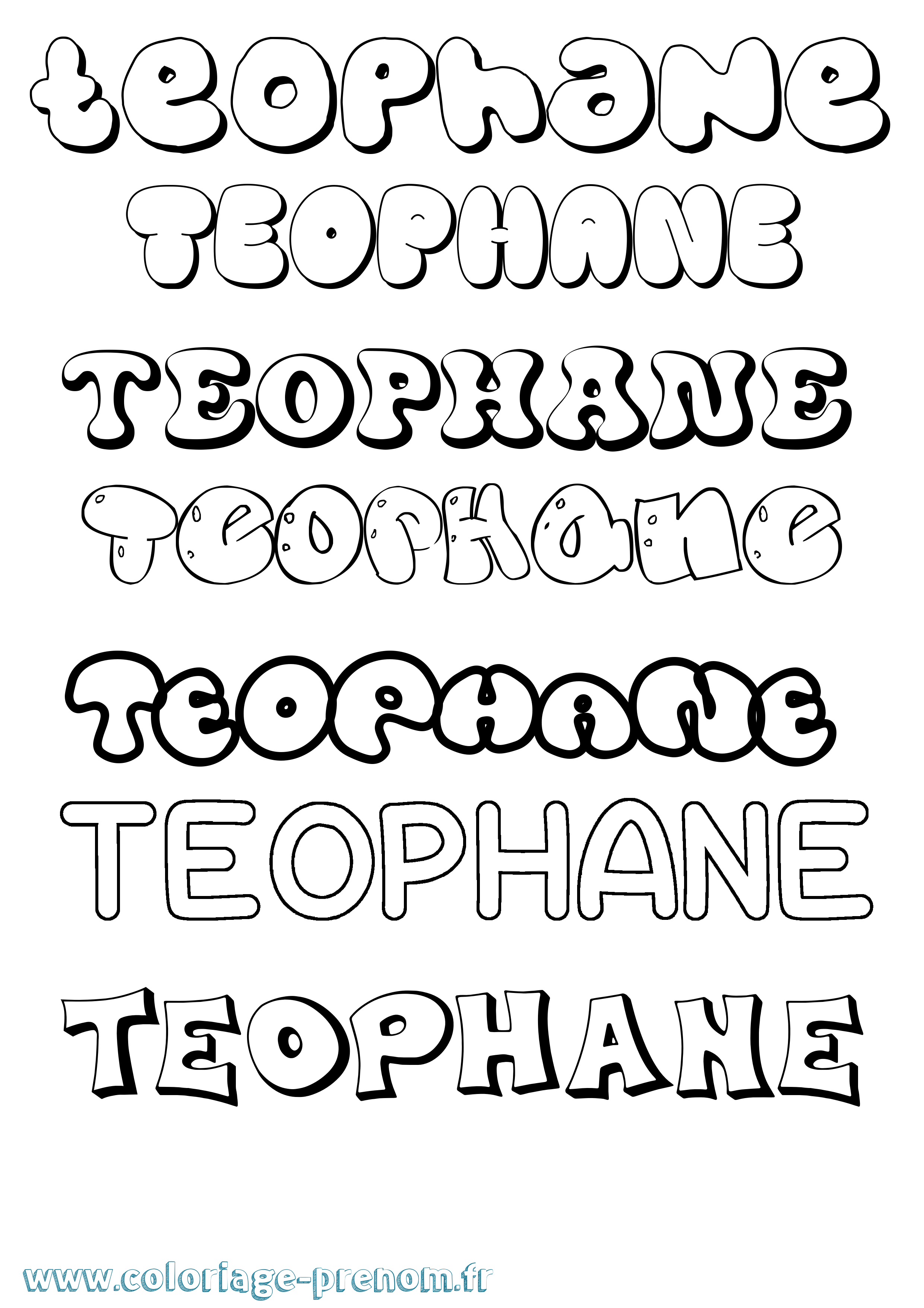 Coloriage prénom Teophane Bubble