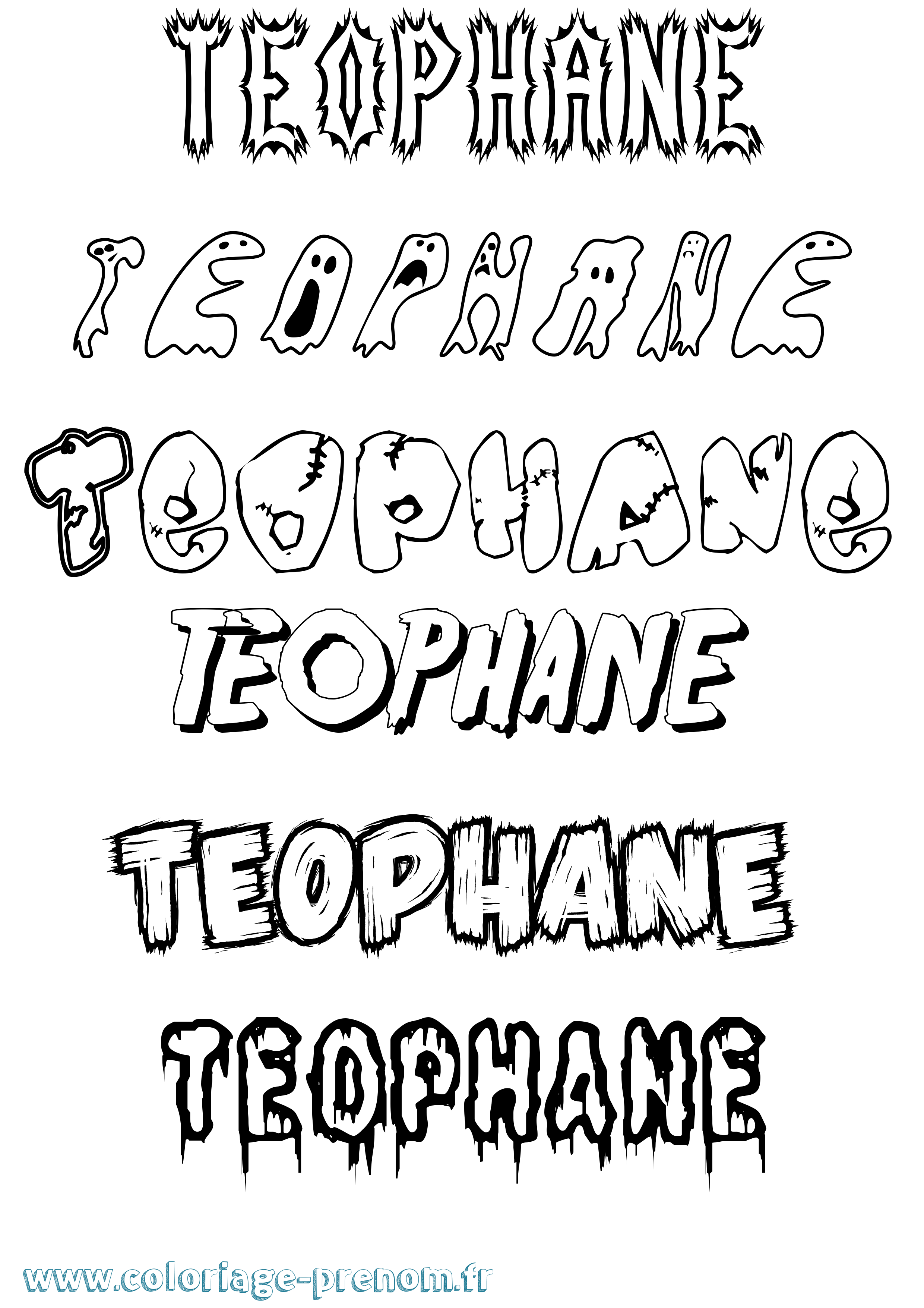 Coloriage prénom Teophane Frisson