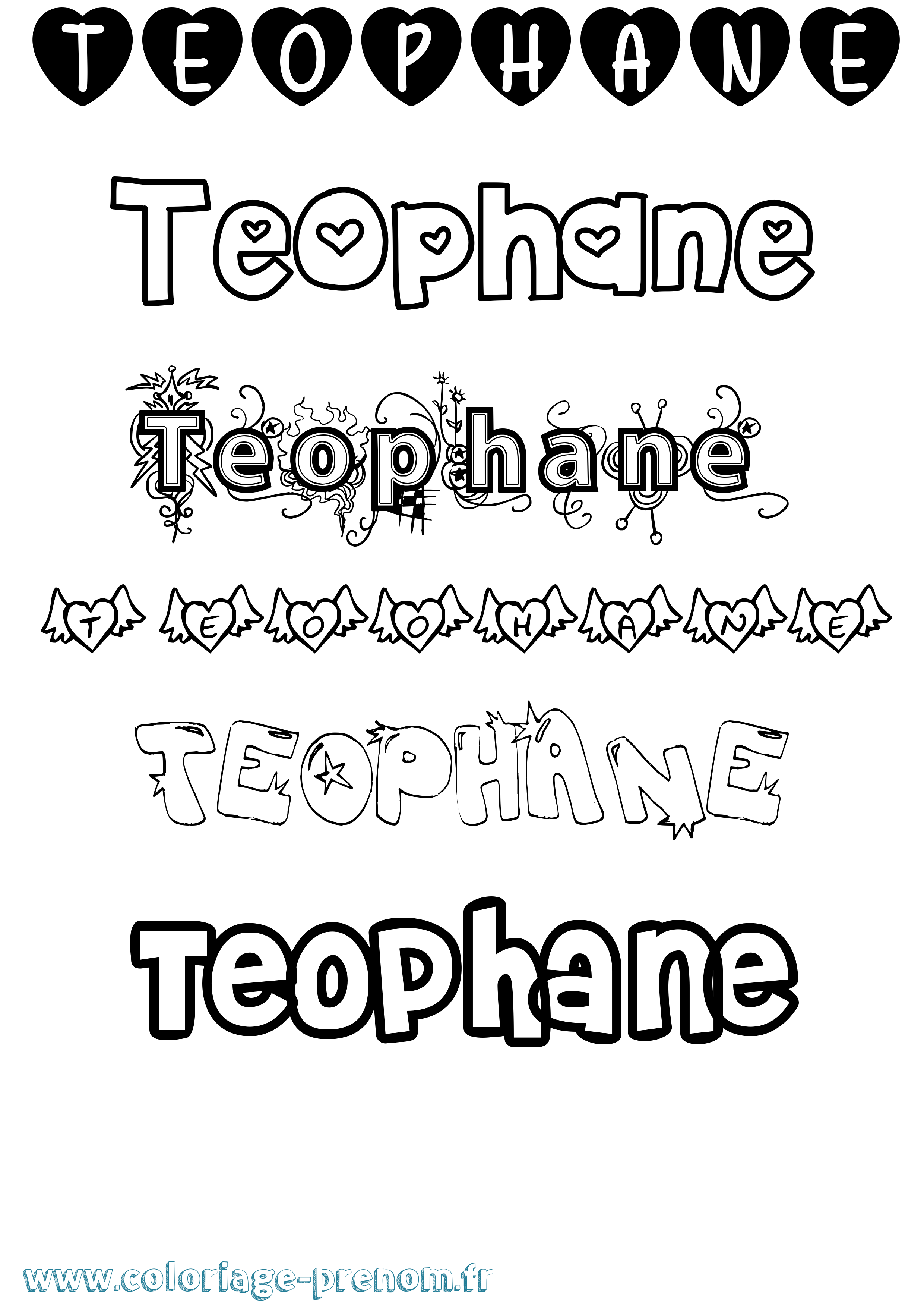 Coloriage prénom Teophane Girly