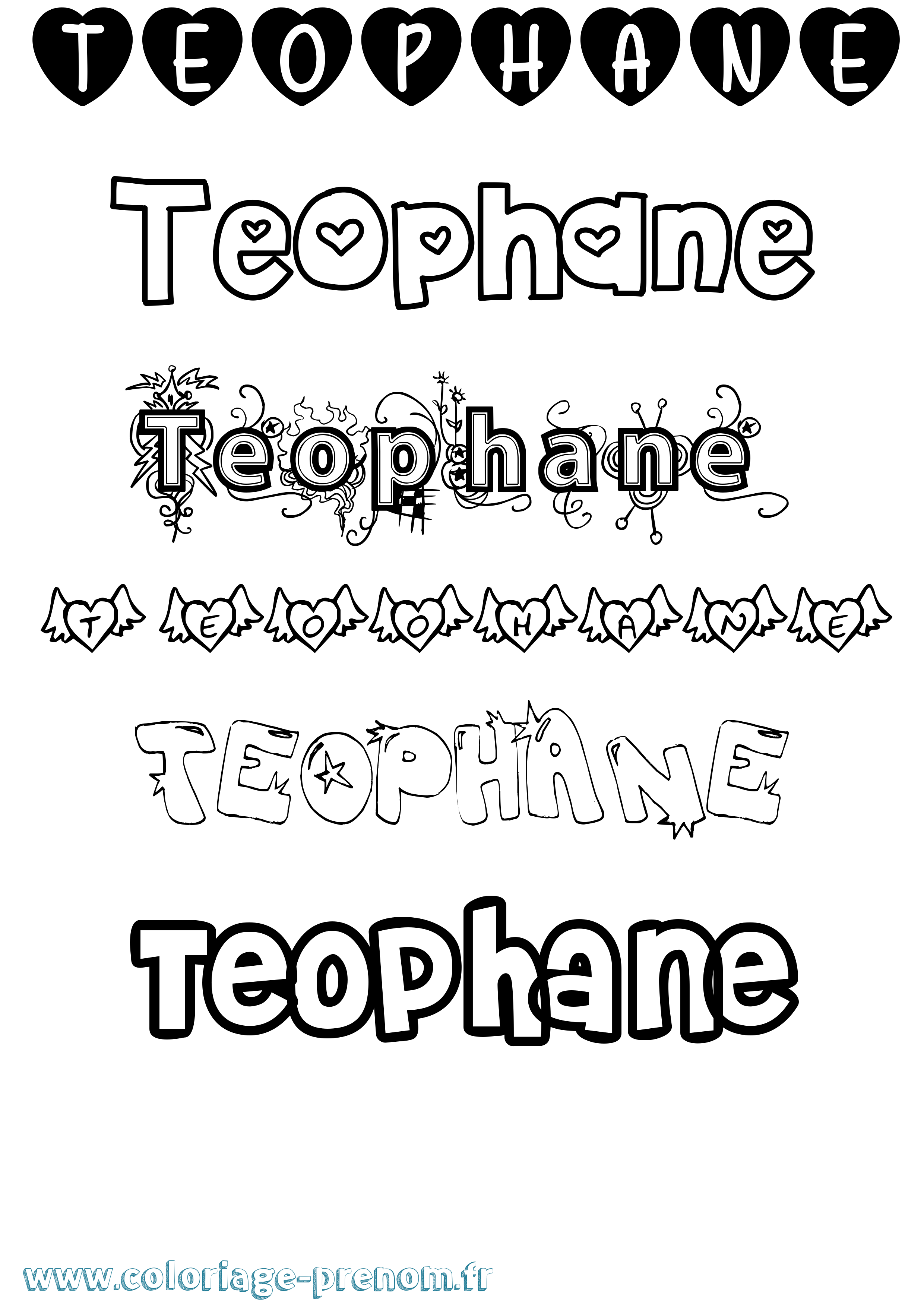 Coloriage Teophane Girly Coloriage prénom Teophane Girly