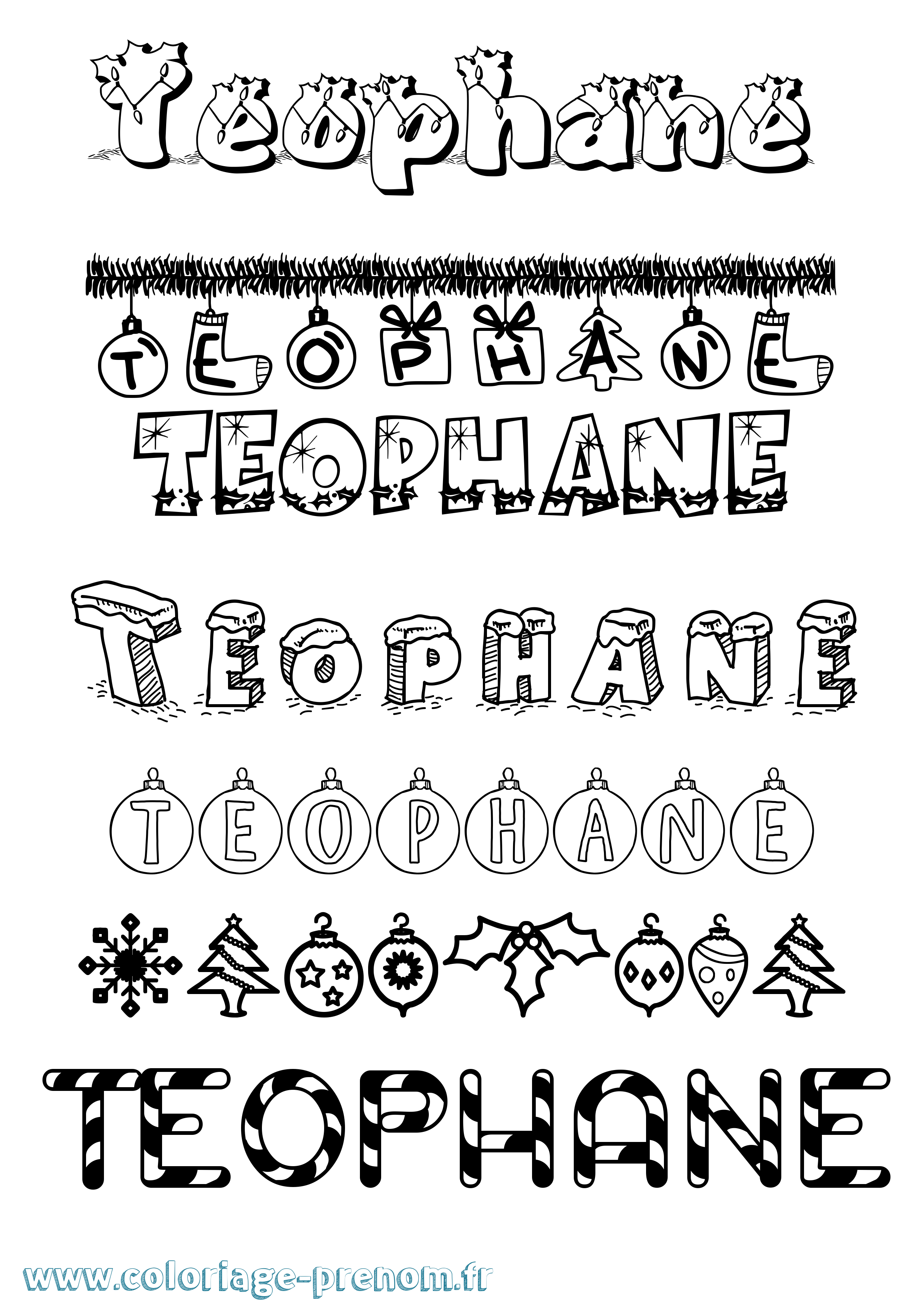 Coloriage prénom Teophane Noël
