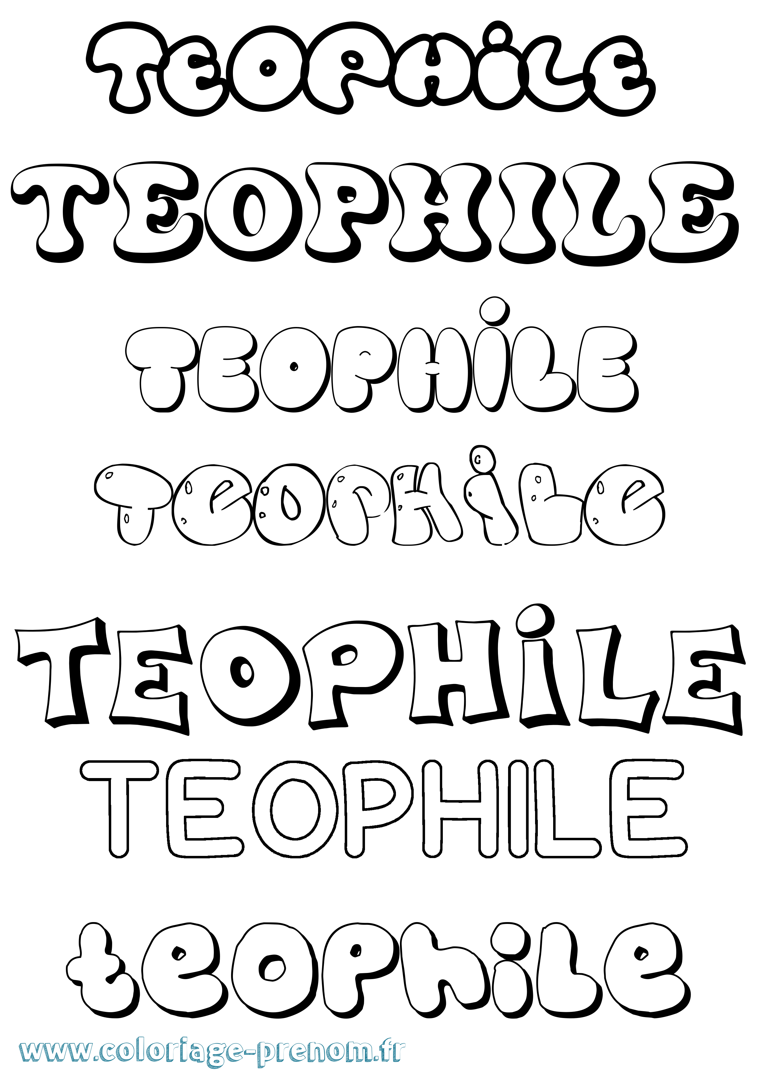 Coloriage prénom Teophile Bubble