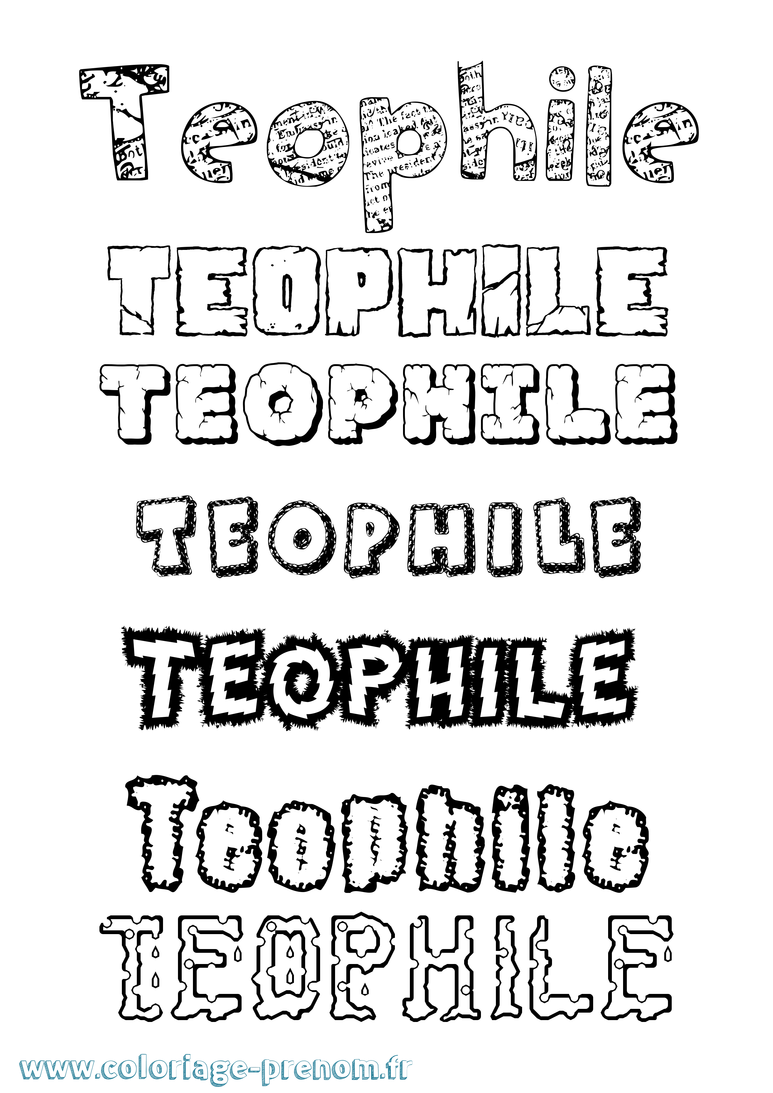 Coloriage prénom Teophile Destructuré