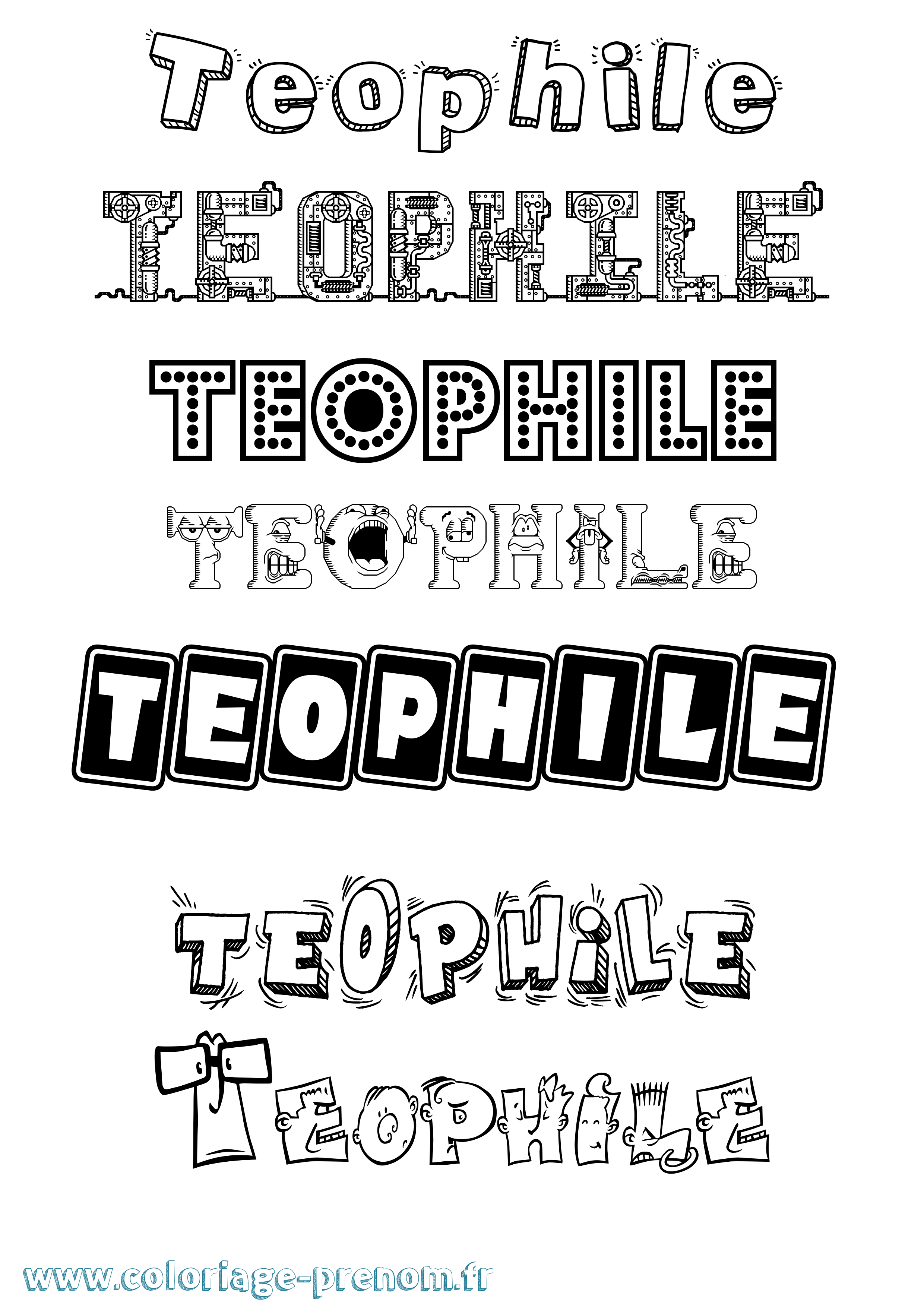 Coloriage prénom Teophile Fun