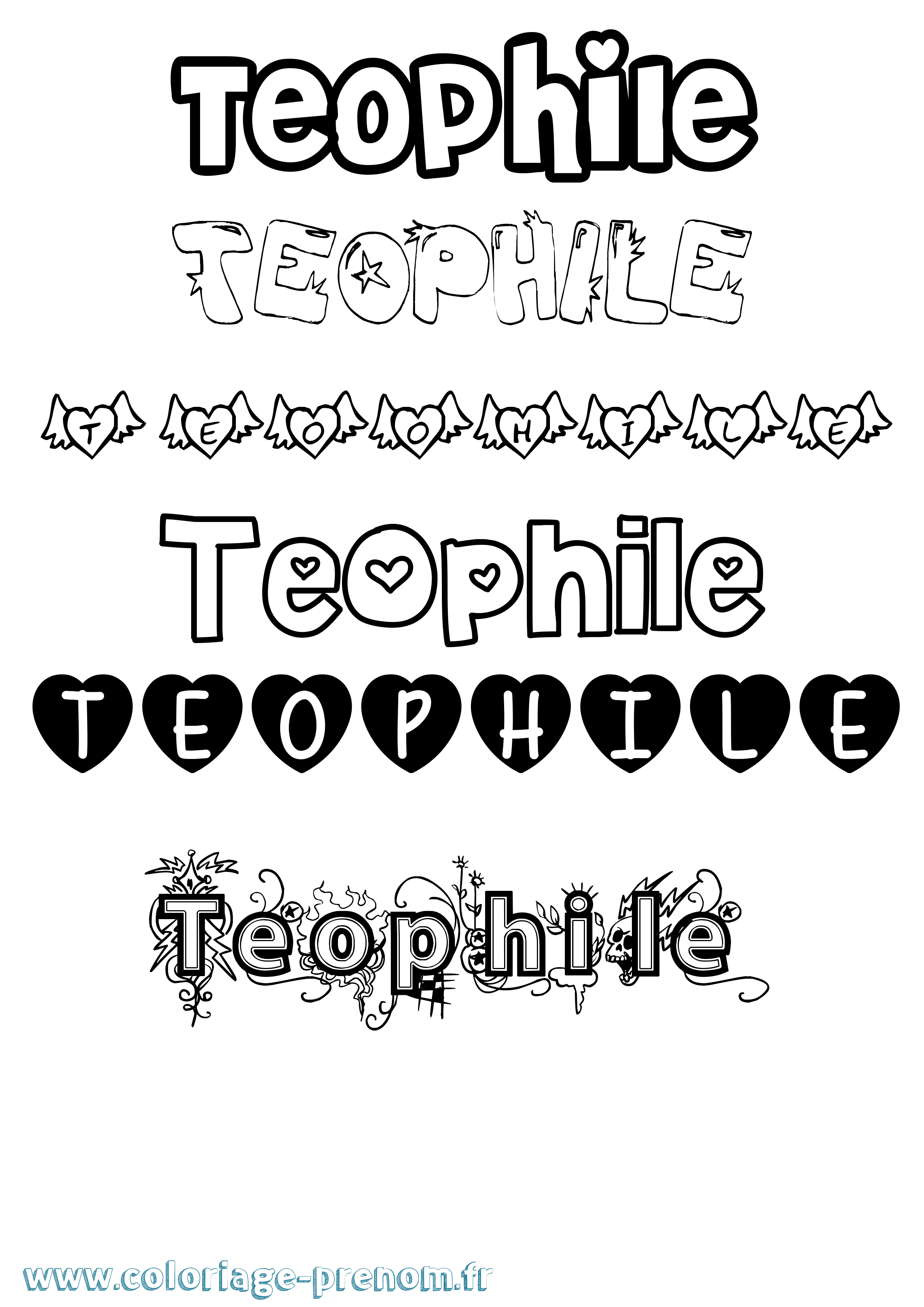 Coloriage prénom Teophile Girly