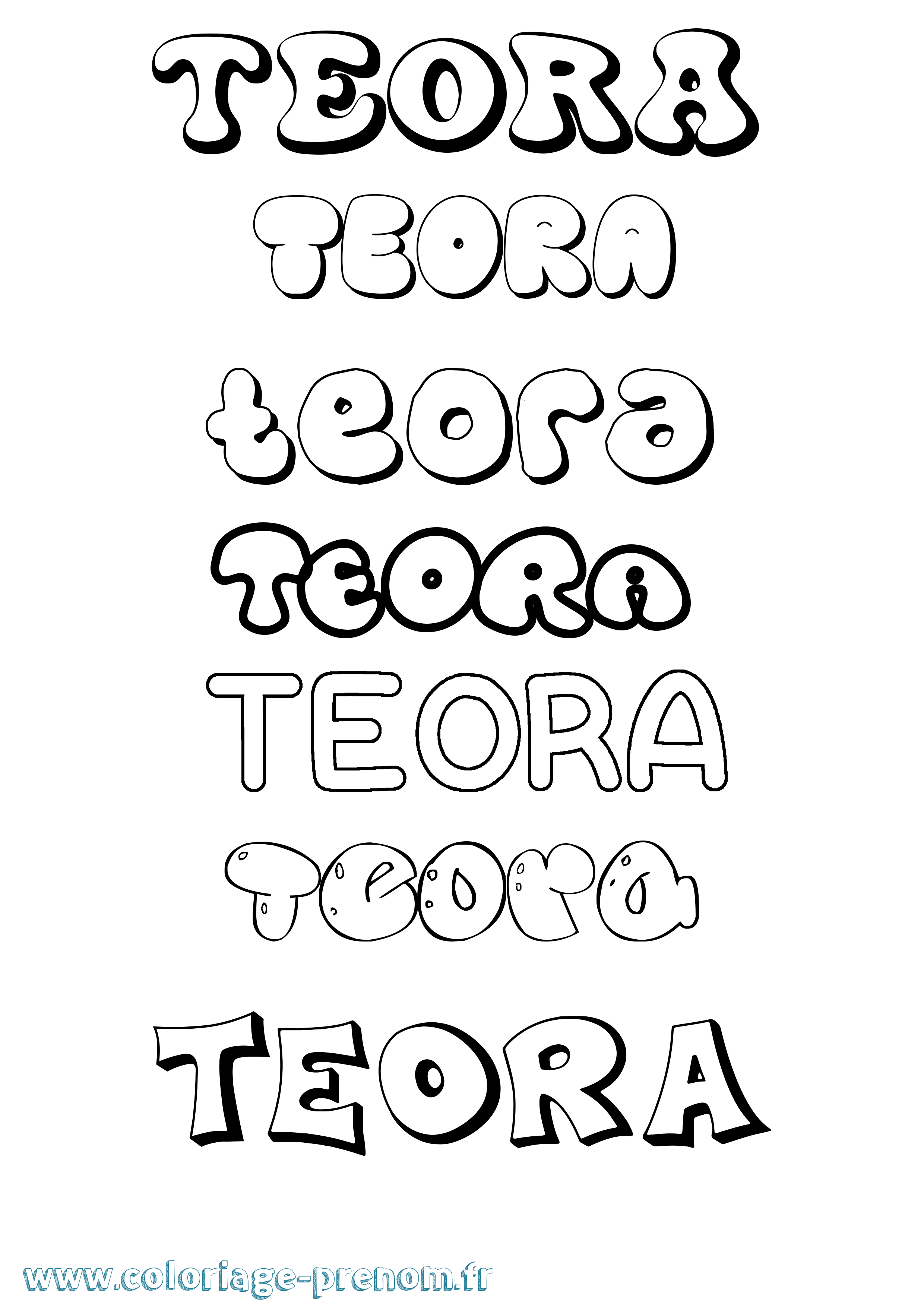 Coloriage prénom Teora Bubble