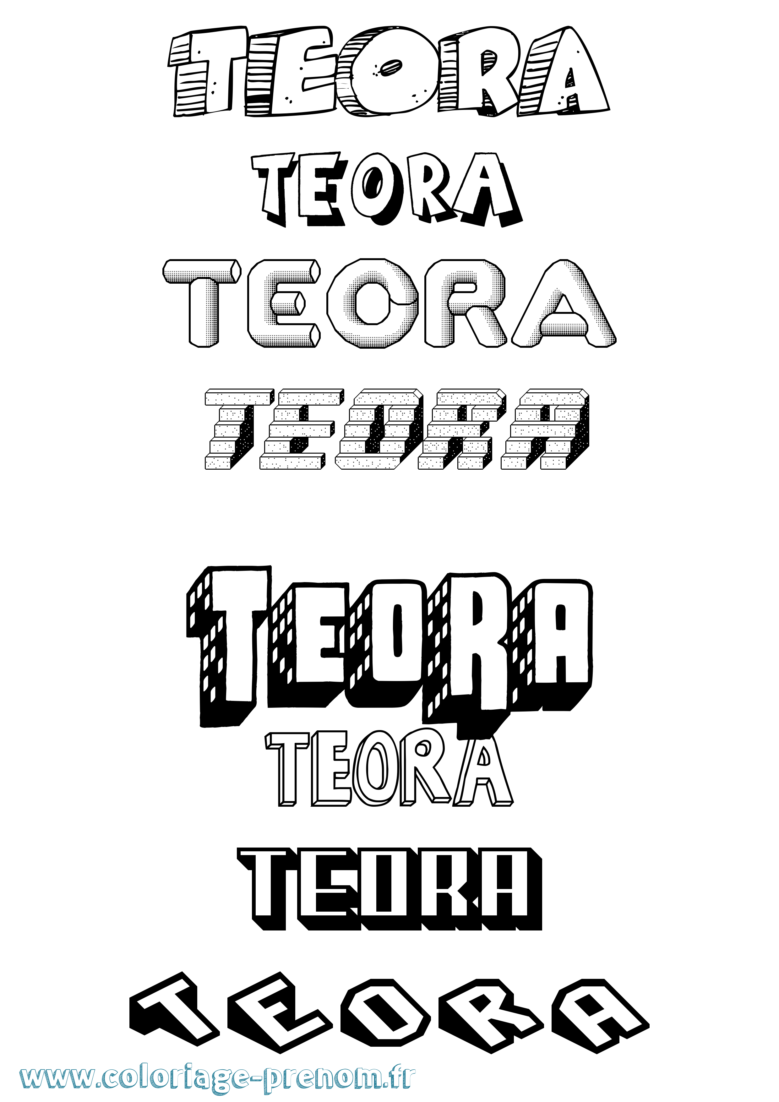 Coloriage prénom Teora Effet 3D
