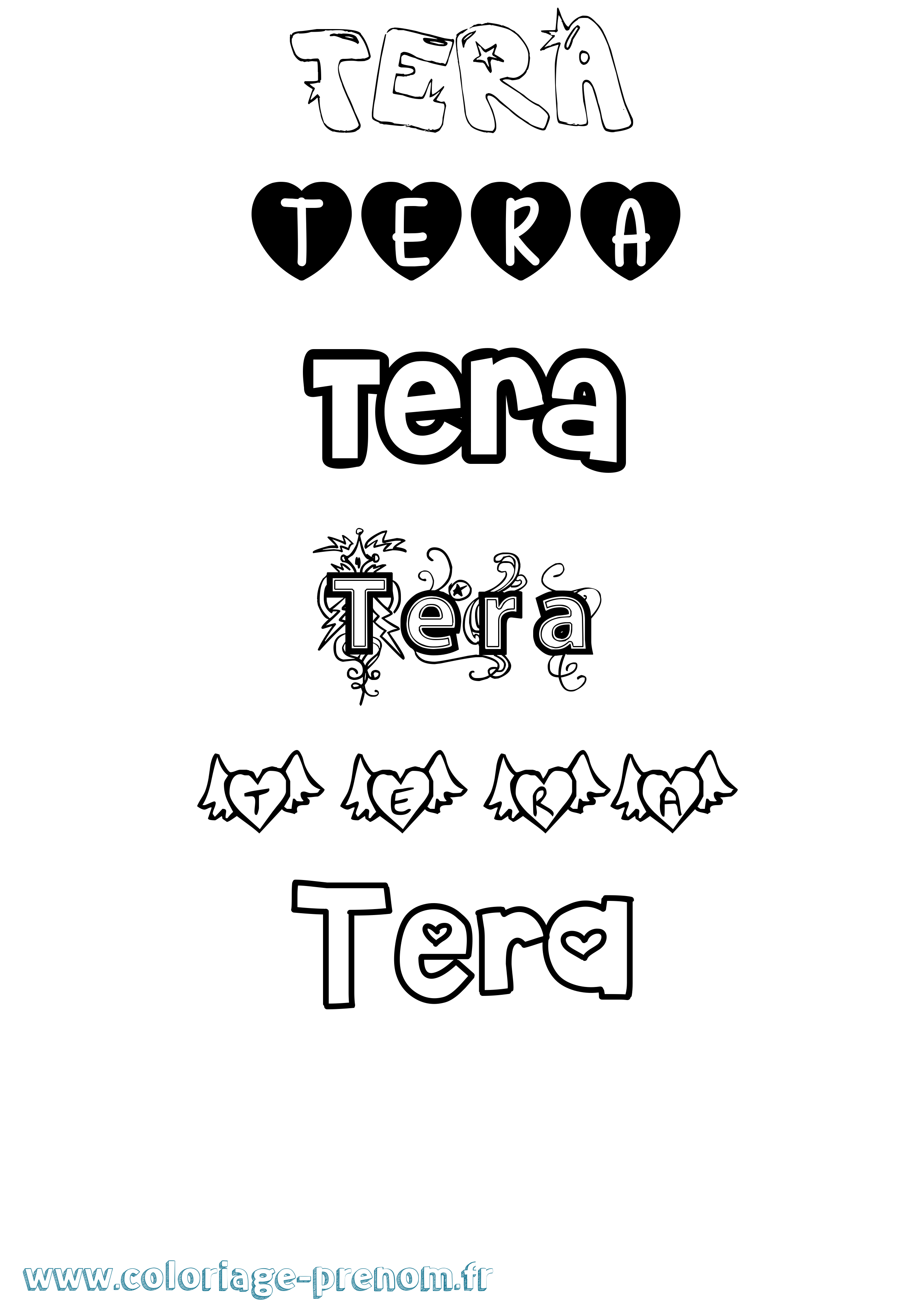 Coloriage prénom Tera Girly
