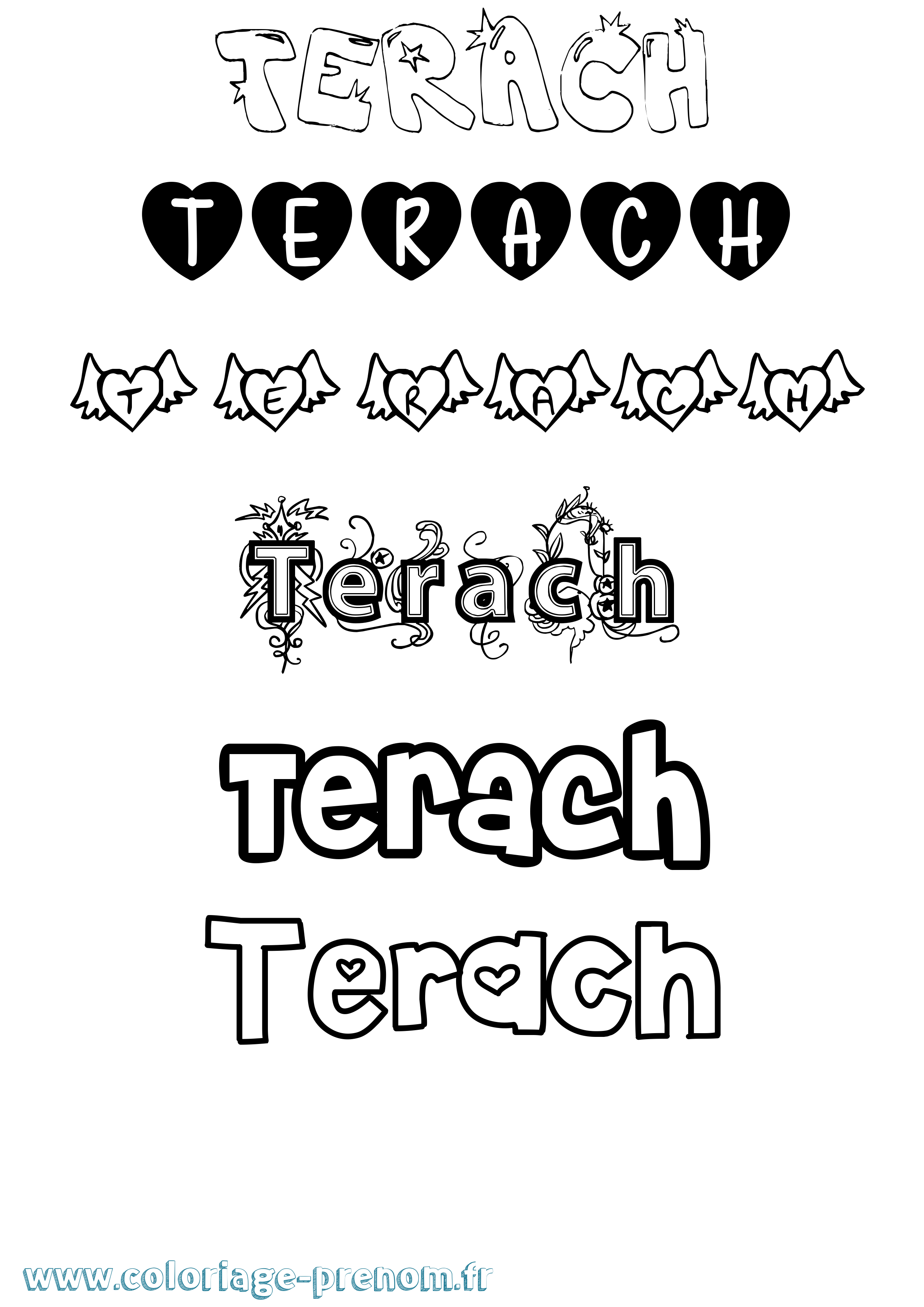 Coloriage prénom Terach Girly