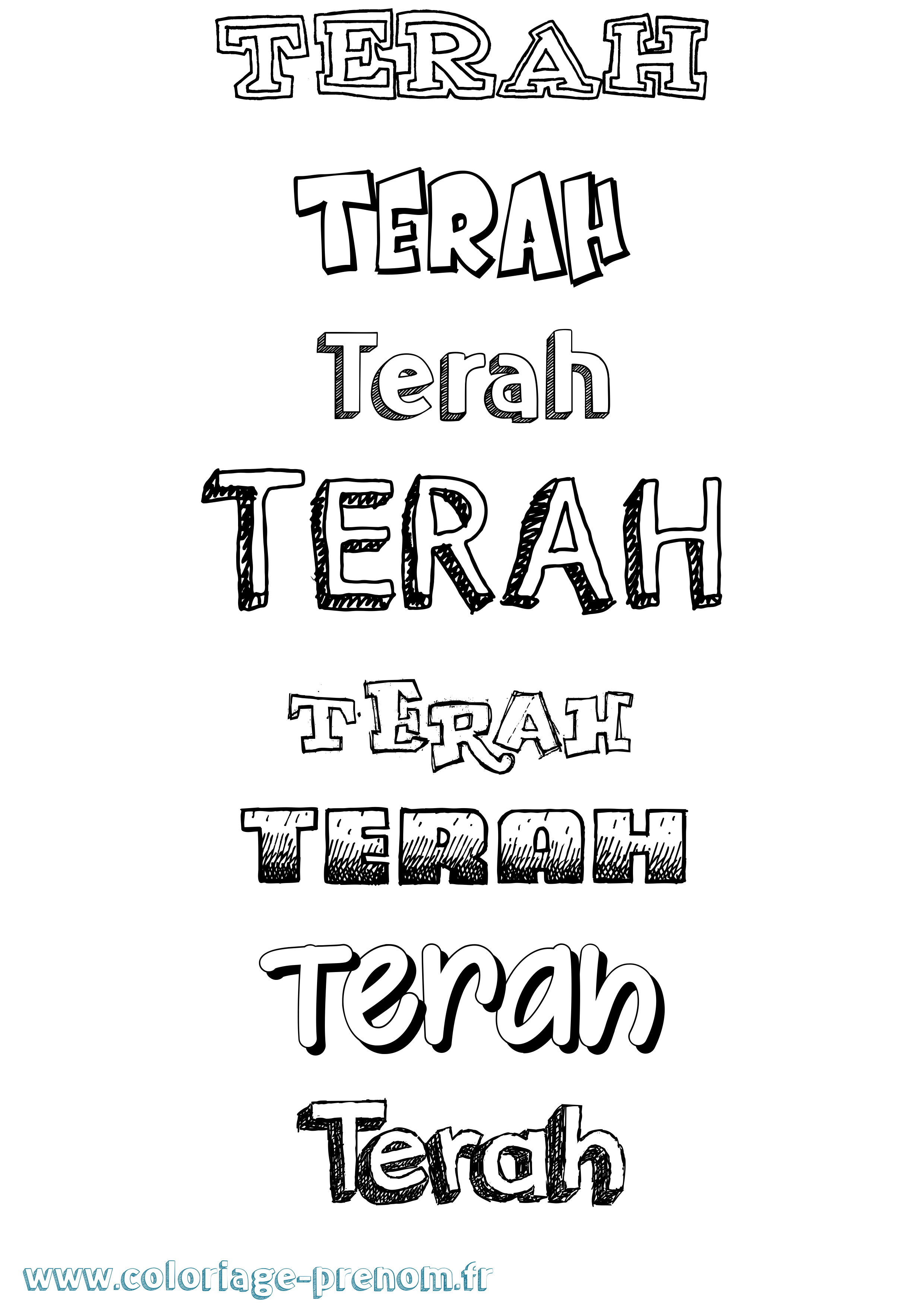 Coloriage prénom Terah Dessiné