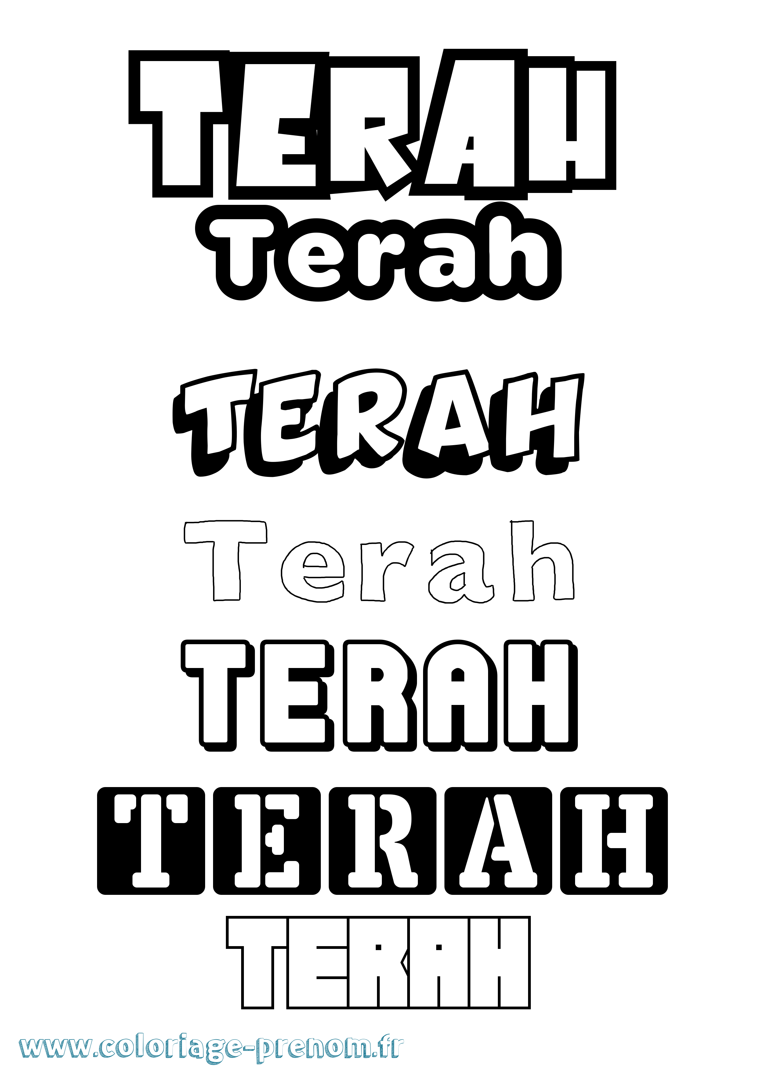Coloriage prénom Terah Simple