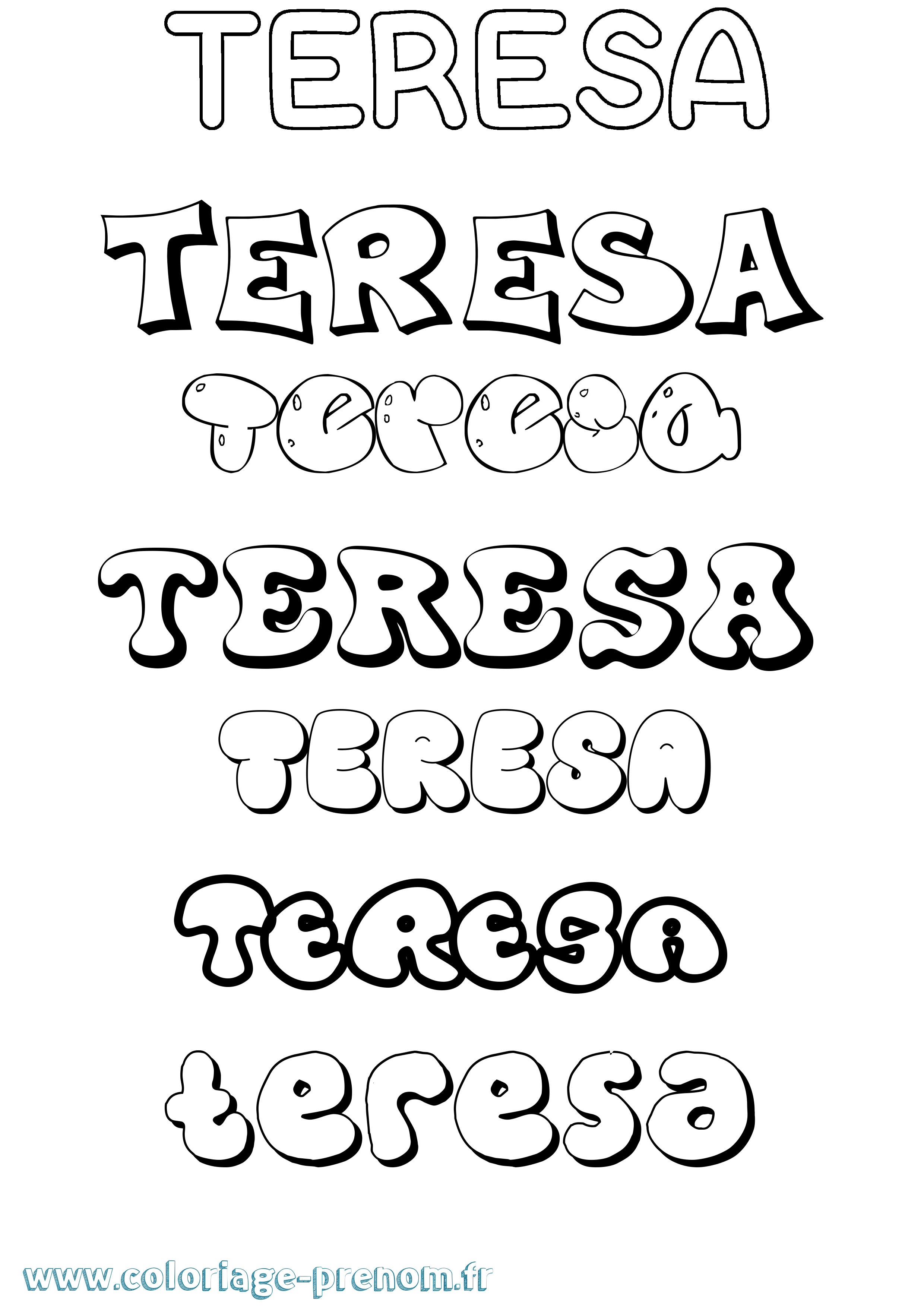 Coloriage Teresa Bubble Coloriage prénom Teresa Bubble