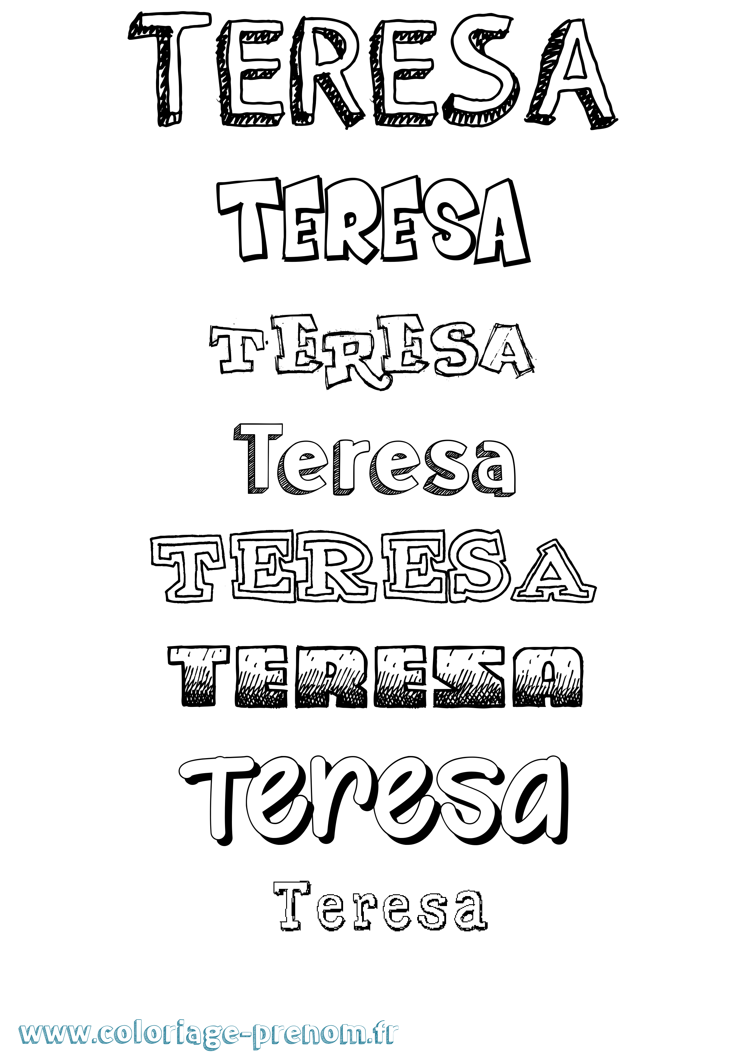 Coloriage Teresa Dessiné Coloriage prénom Teresa Dessiné