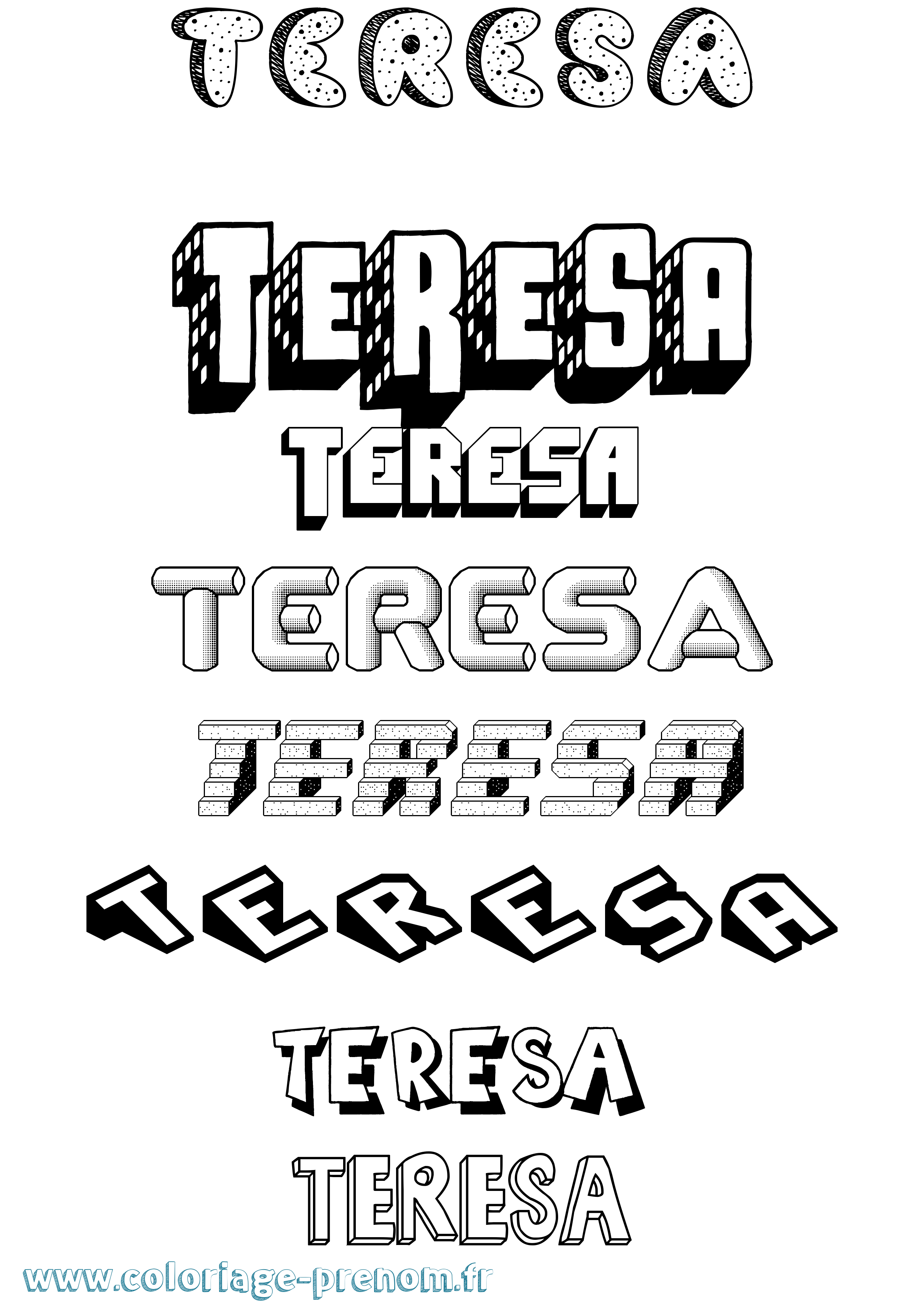 Coloriage Teresa Effet 3D Coloriage prénom Teresa Effet 3D