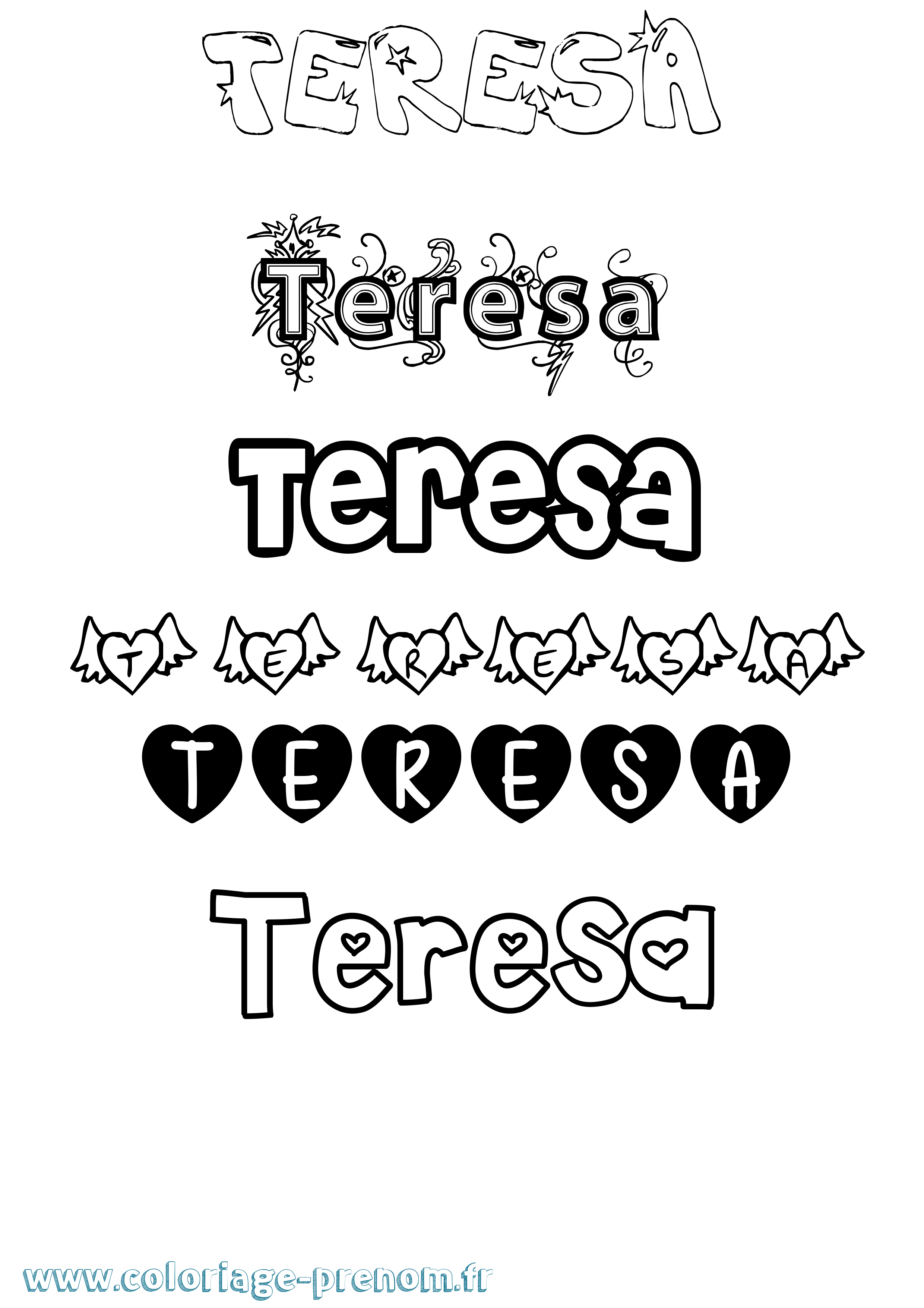 Coloriage Teresa Girly Coloriage prénom Teresa Girly