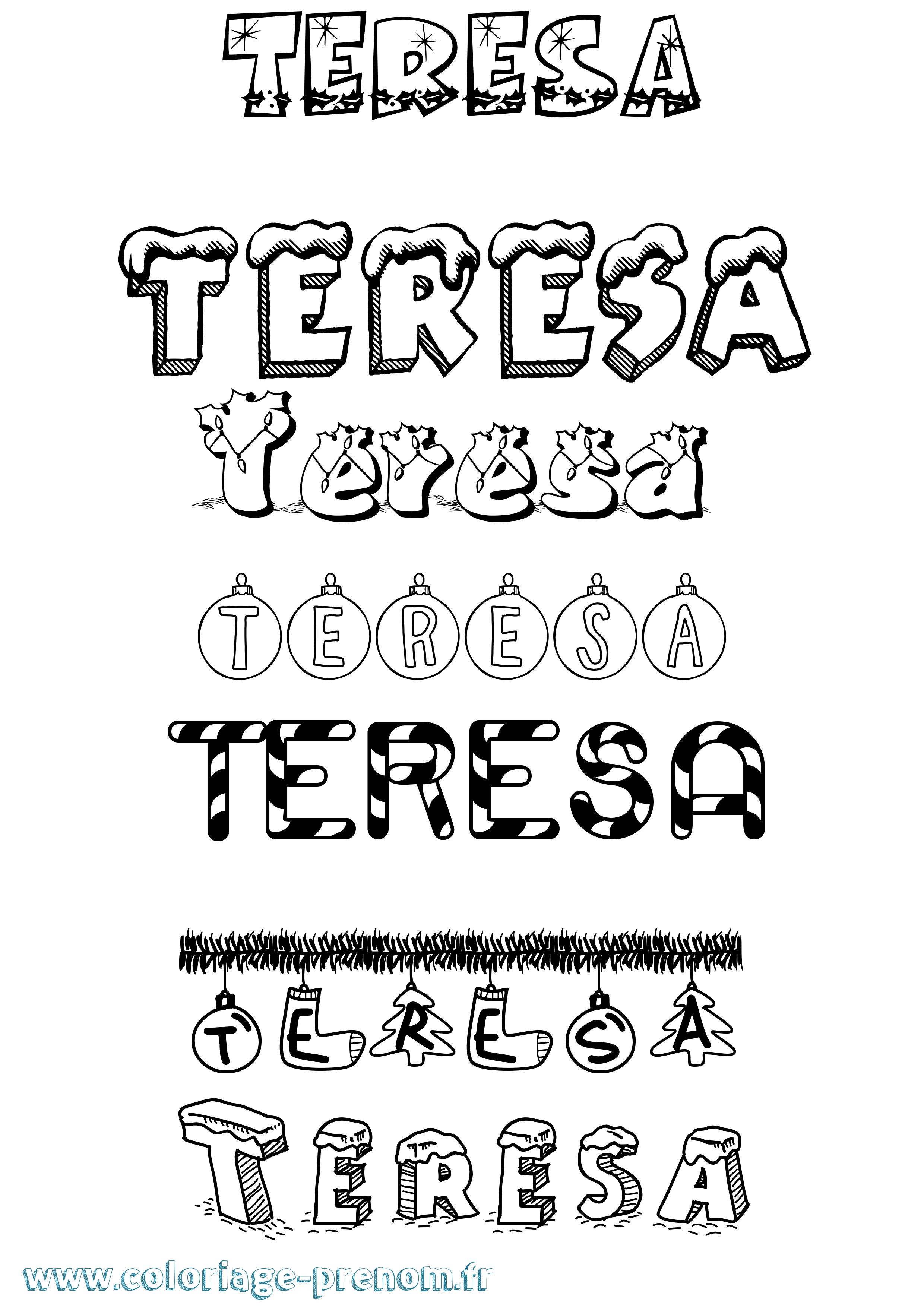 Coloriage Teresa Noël Coloriage prénom Teresa Noël