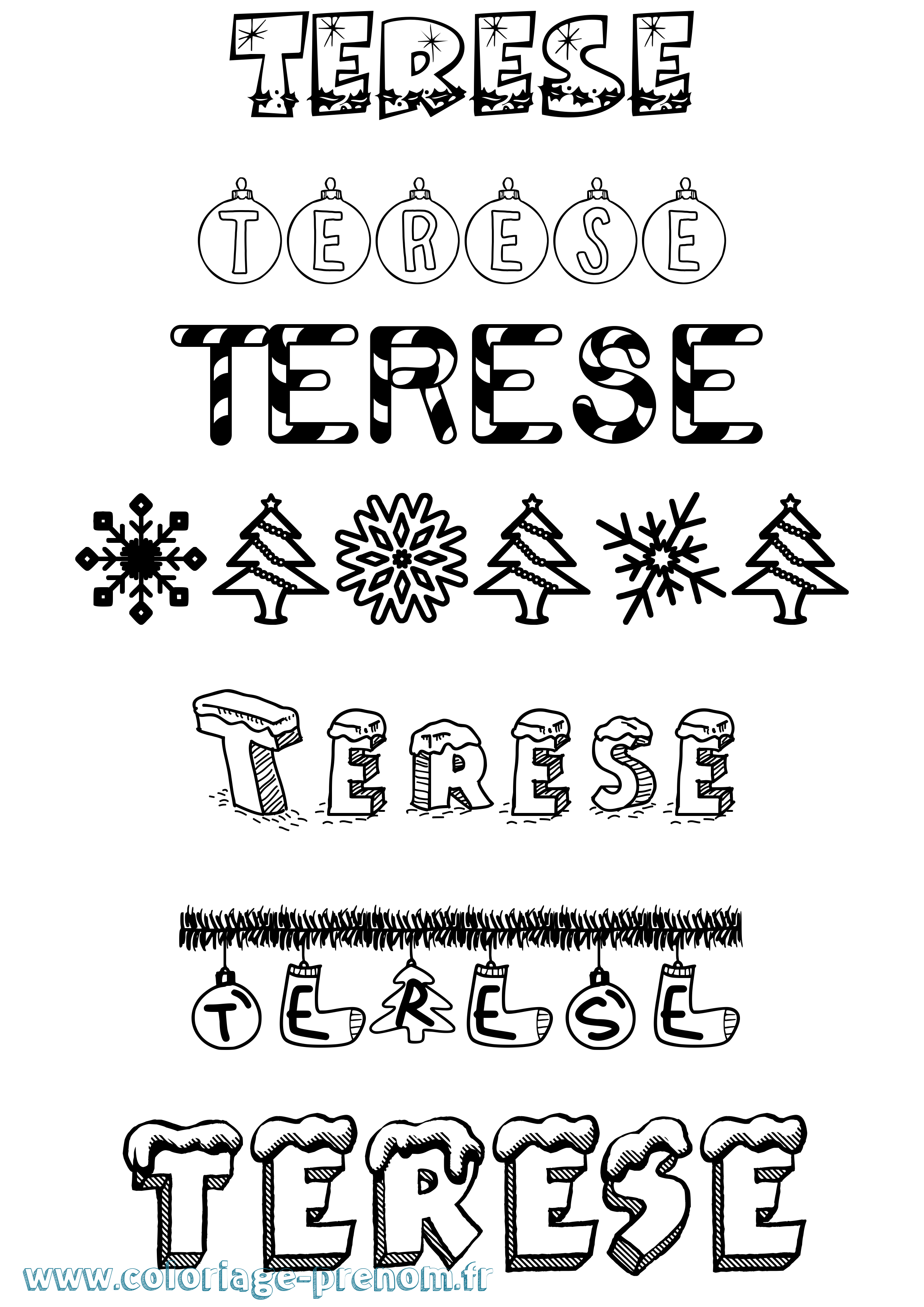 Coloriage prénom Terese Noël