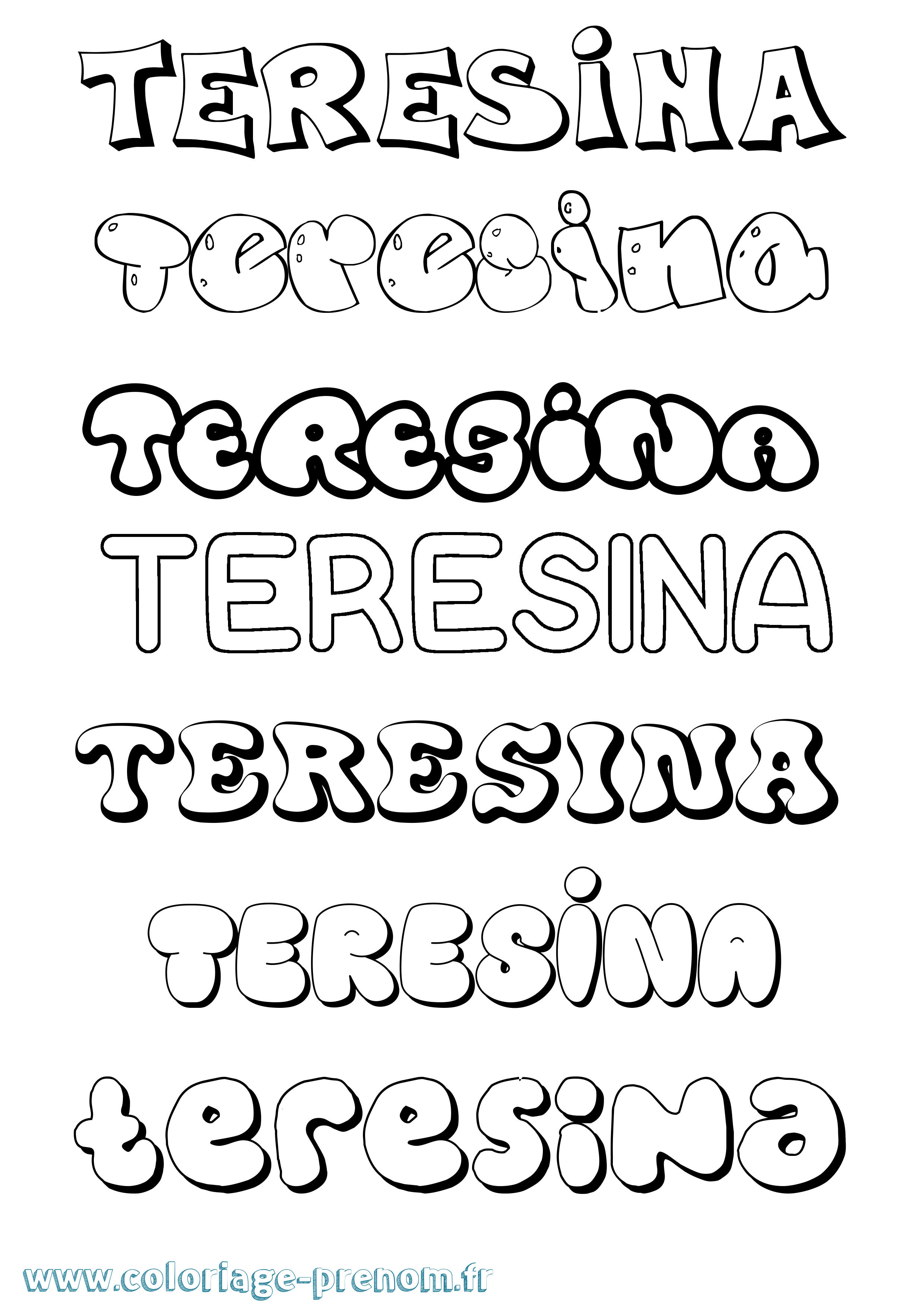 Coloriage prénom Teresina Bubble