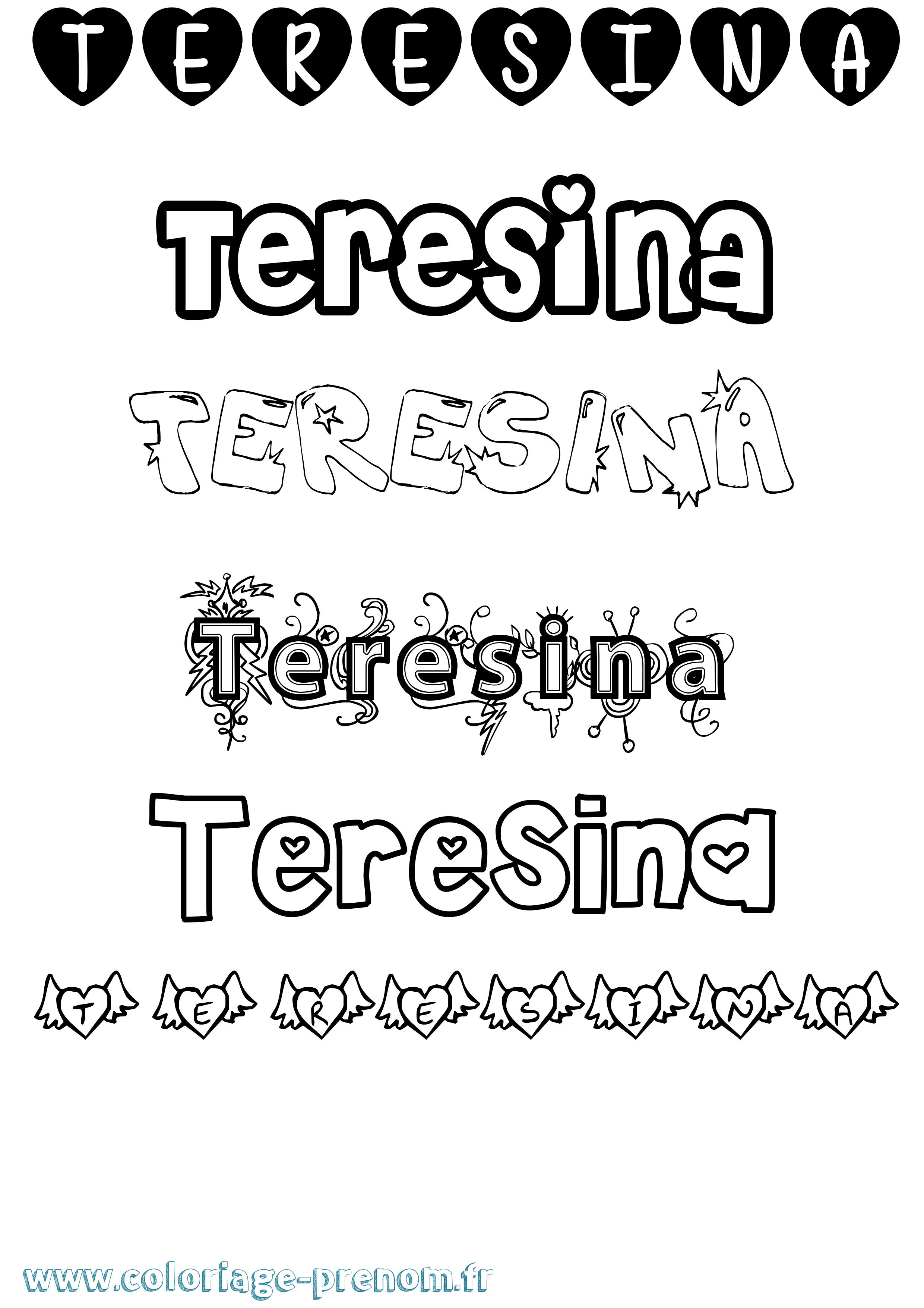 Coloriage prénom Teresina Girly