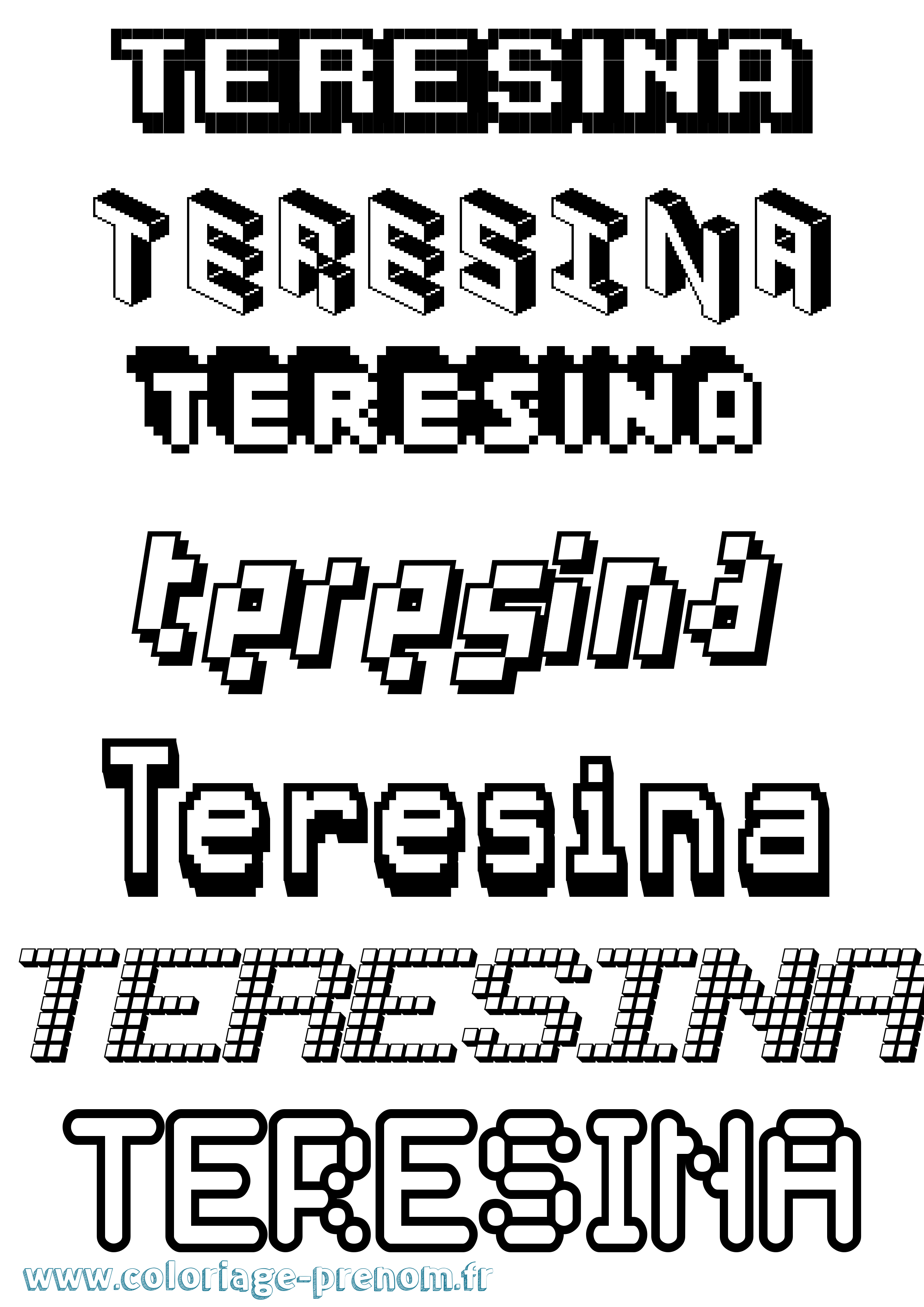Coloriage prénom Teresina Pixel