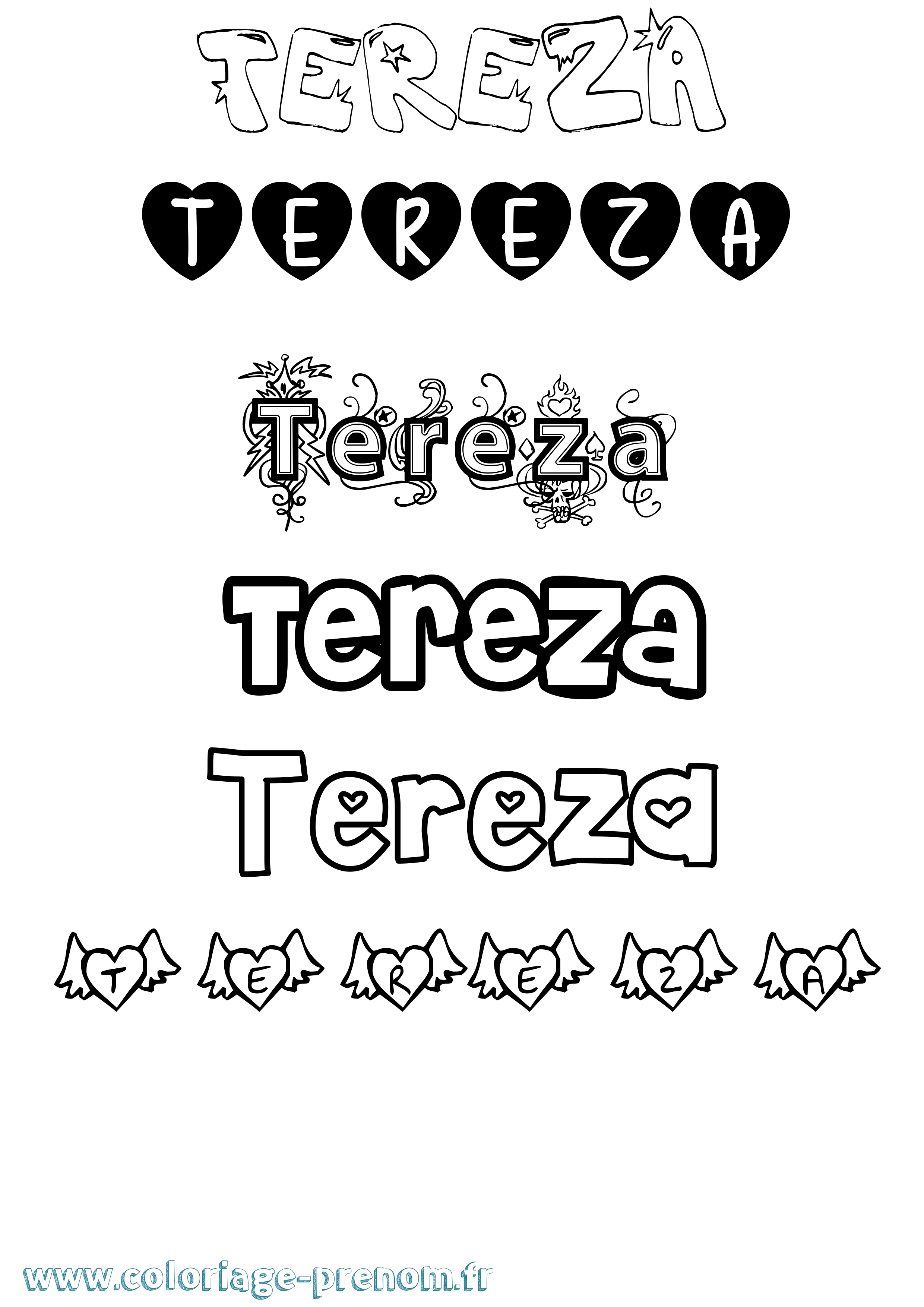 Coloriage prénom Tereza Girly