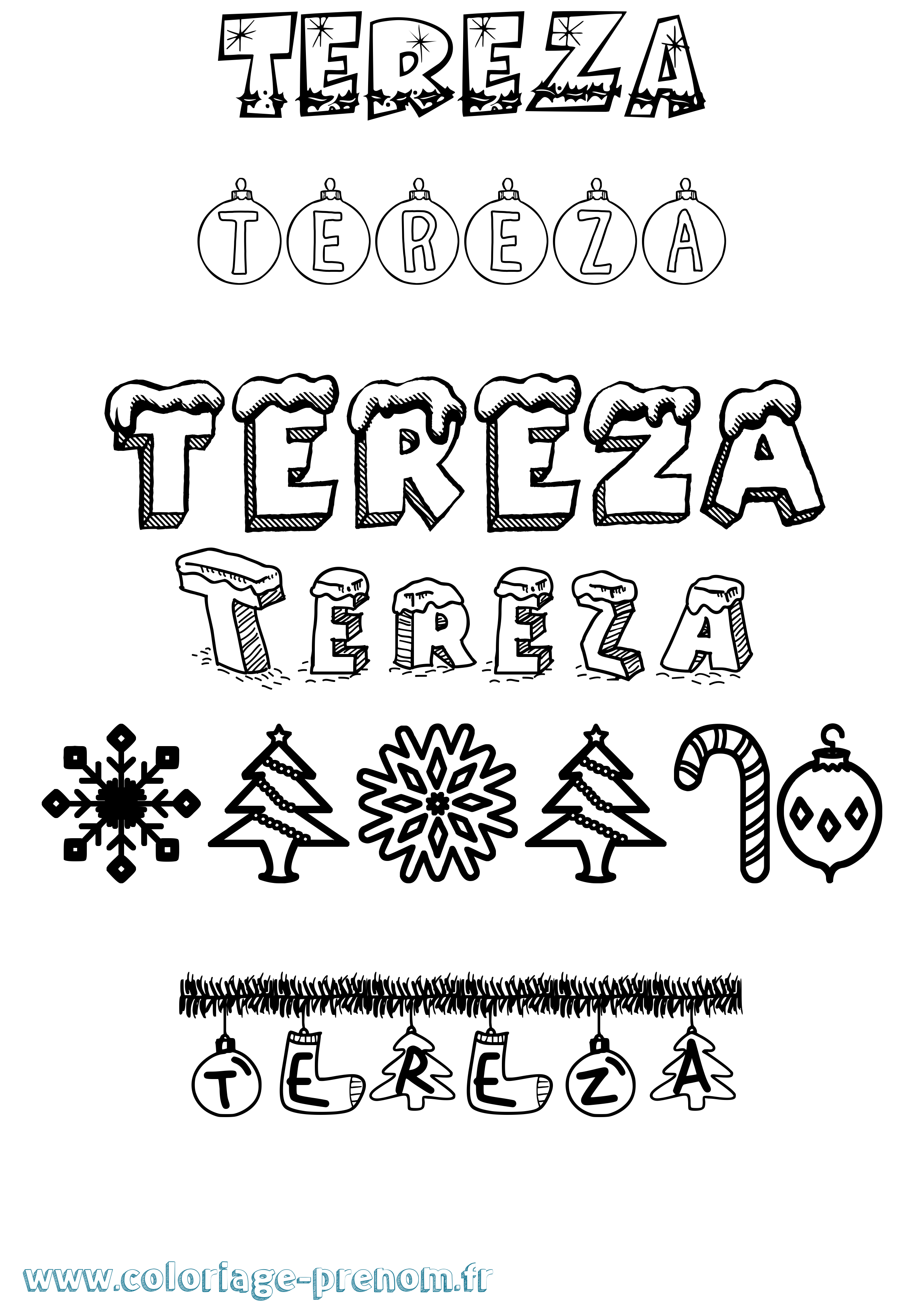 Coloriage prénom Tereza Noël