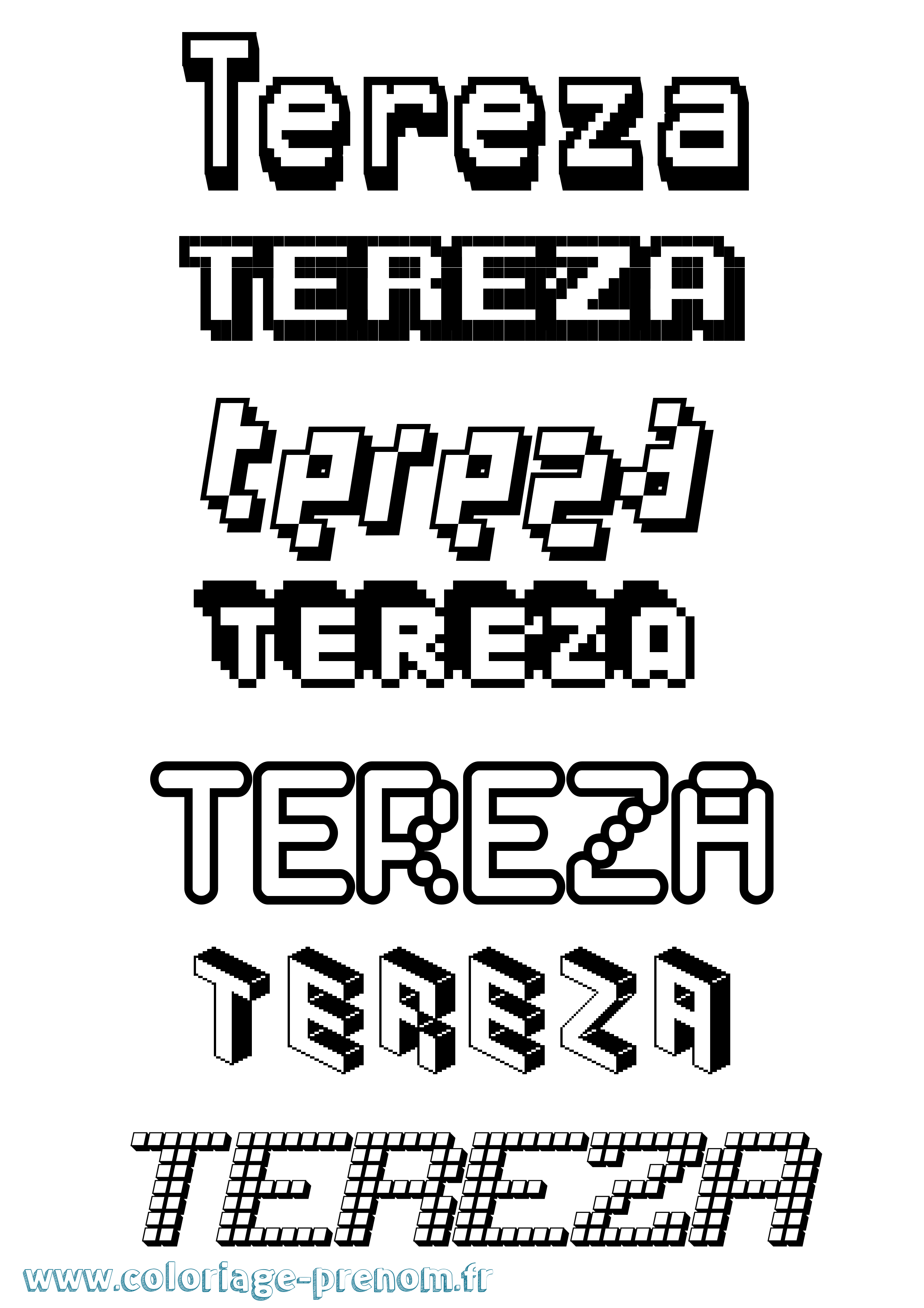 Coloriage prénom Tereza Pixel