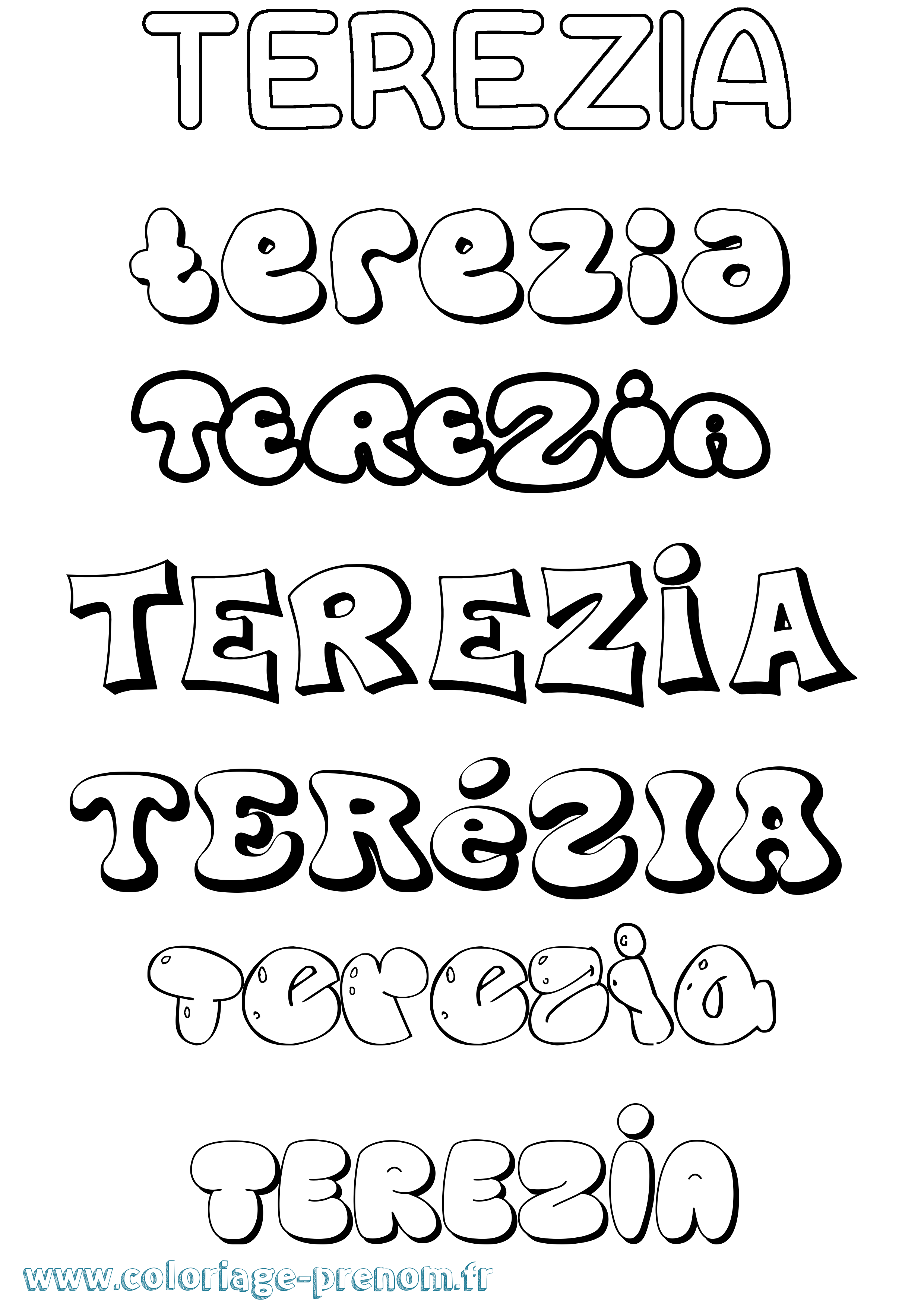 Coloriage Terézia Bubble Coloriage prénom Terézia Bubble