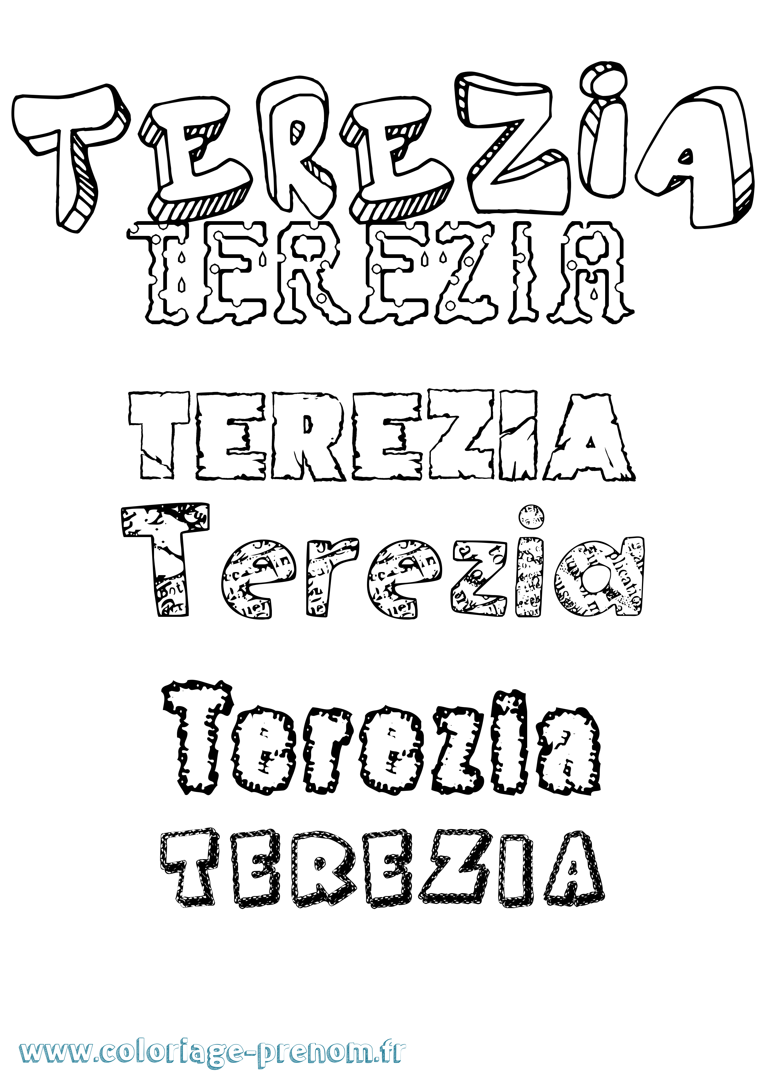 Coloriage Terézia Destructuré Coloriage prénom Terézia Destructuré
