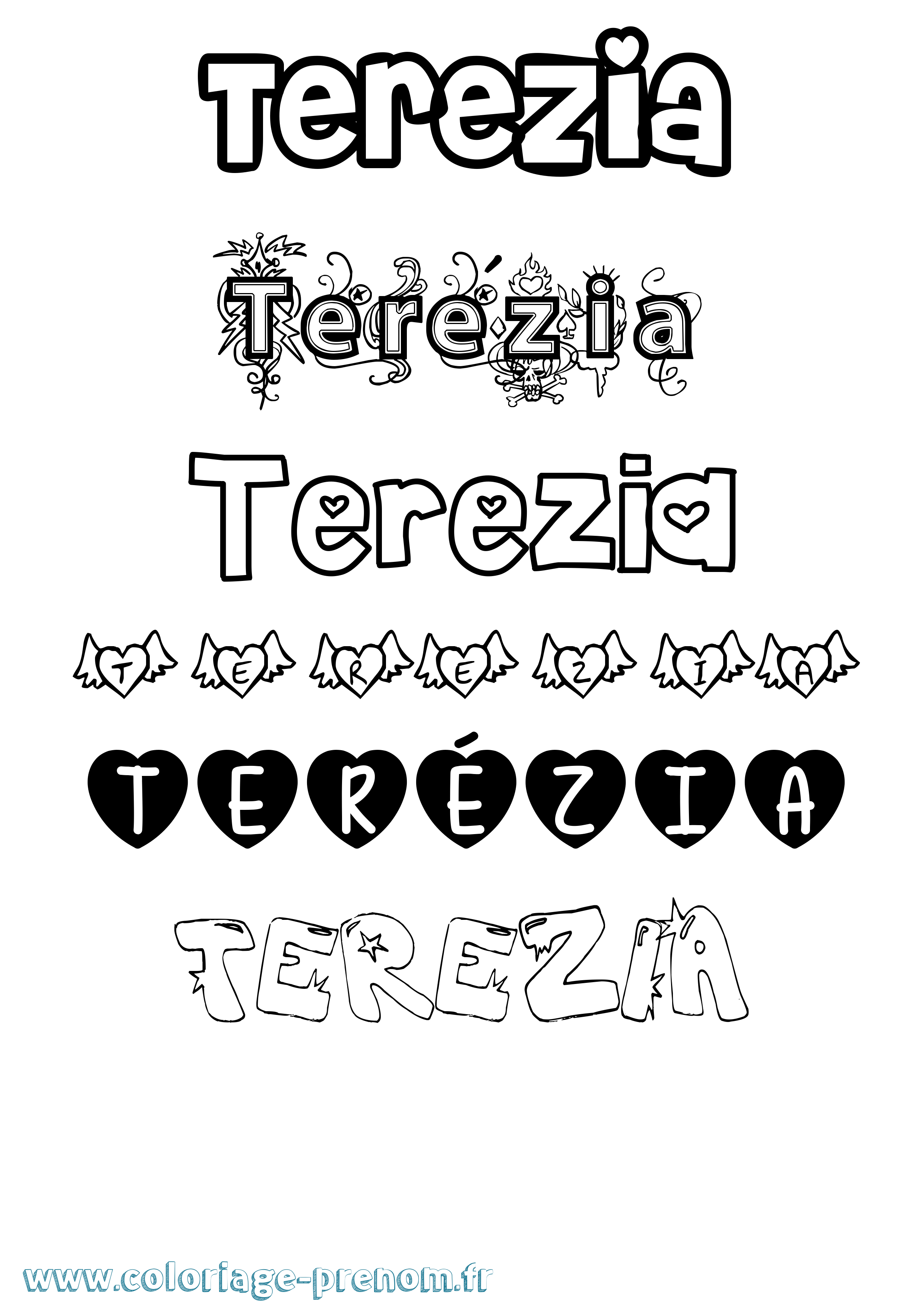 Coloriage Terézia Girly Coloriage prénom Terézia Girly