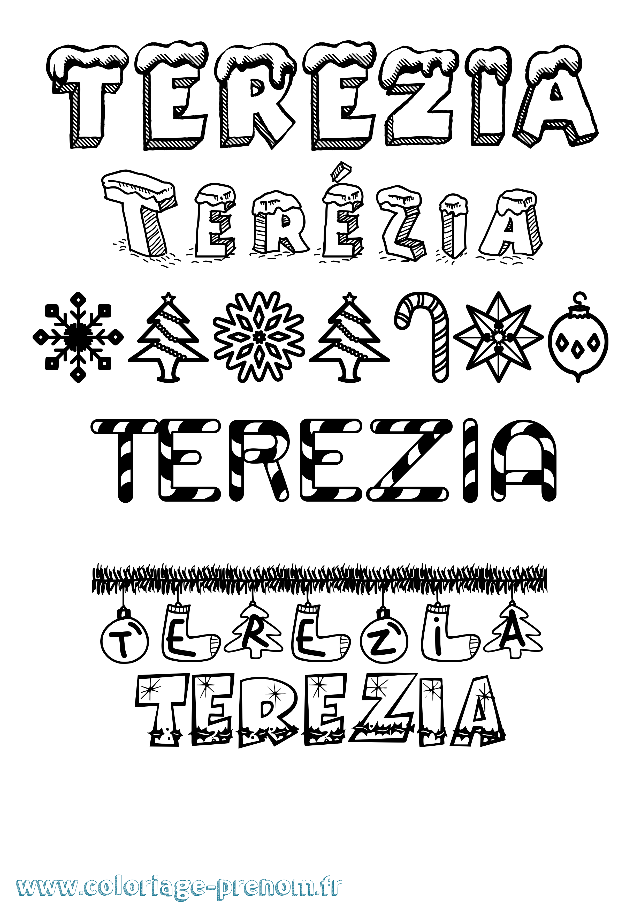 Coloriage Terézia Noël Coloriage prénom Terézia Noël
