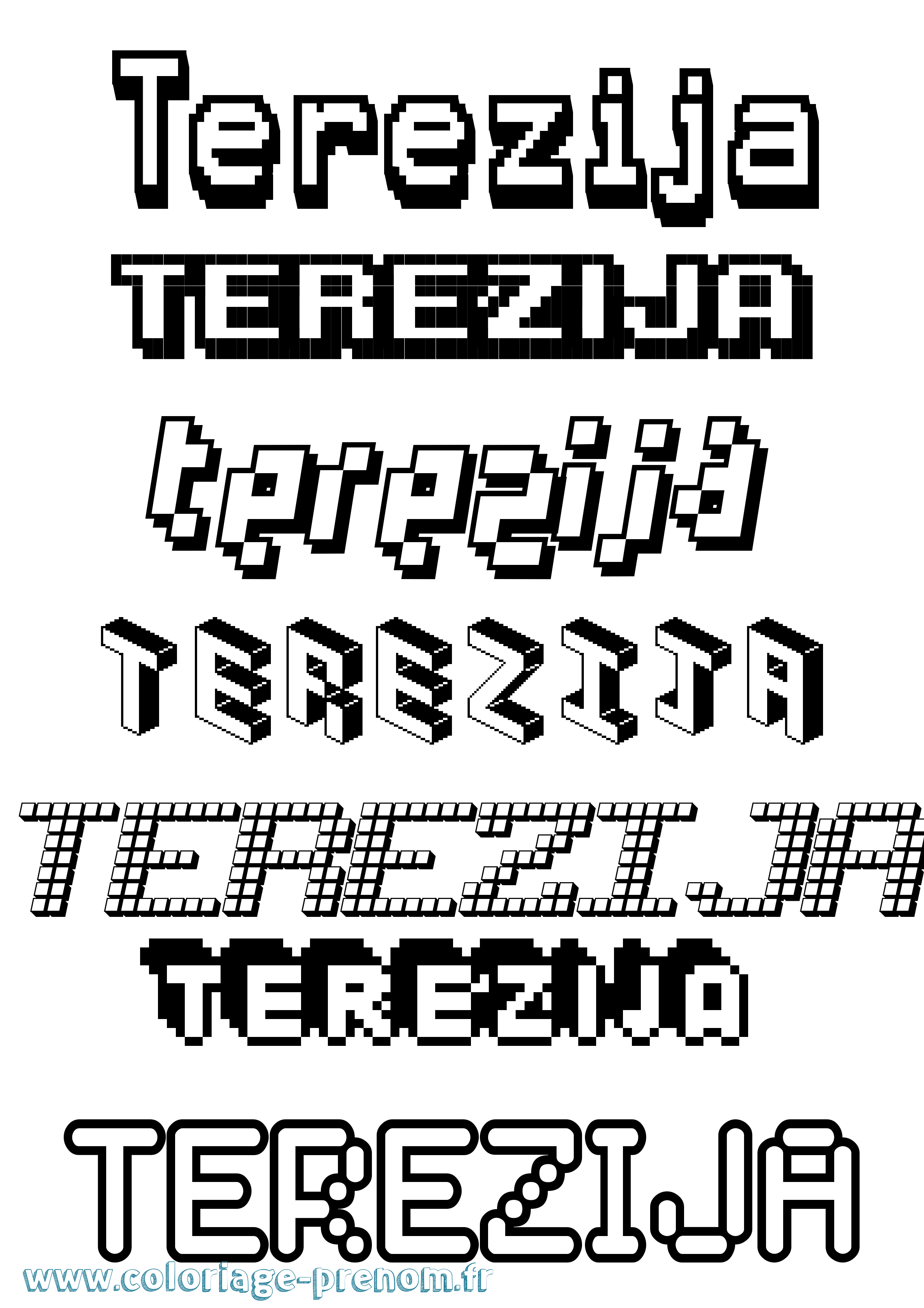 Coloriage prénom Terezija Pixel