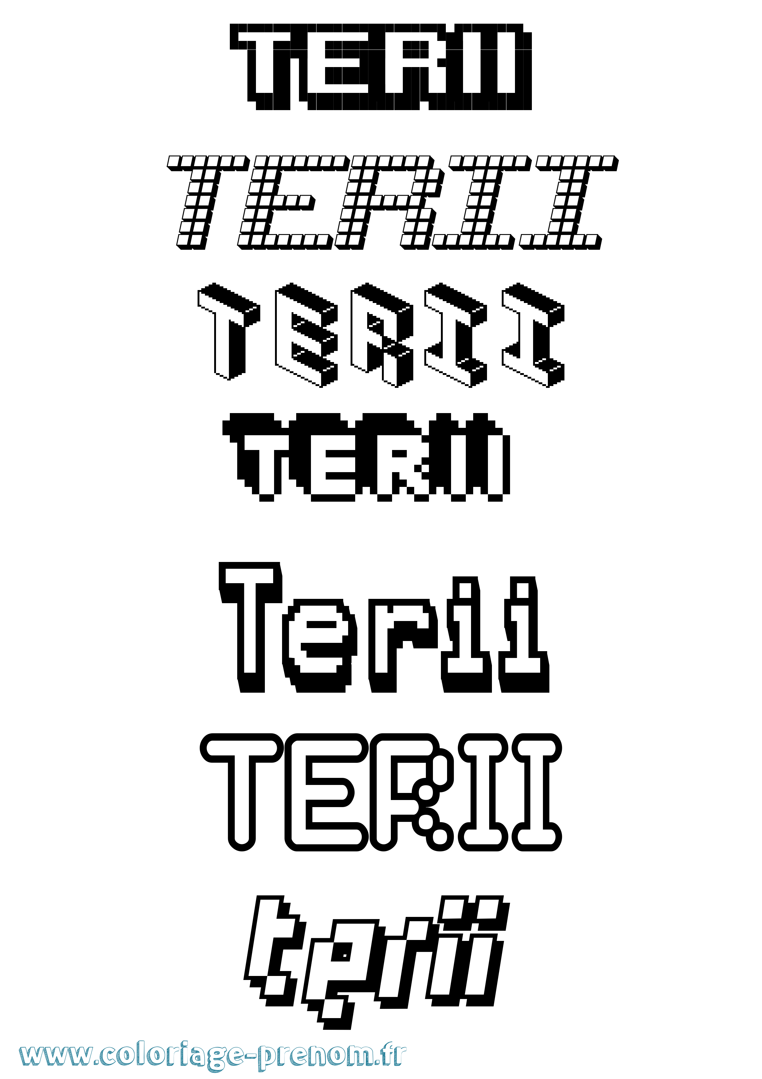 Coloriage prénom Terii Pixel