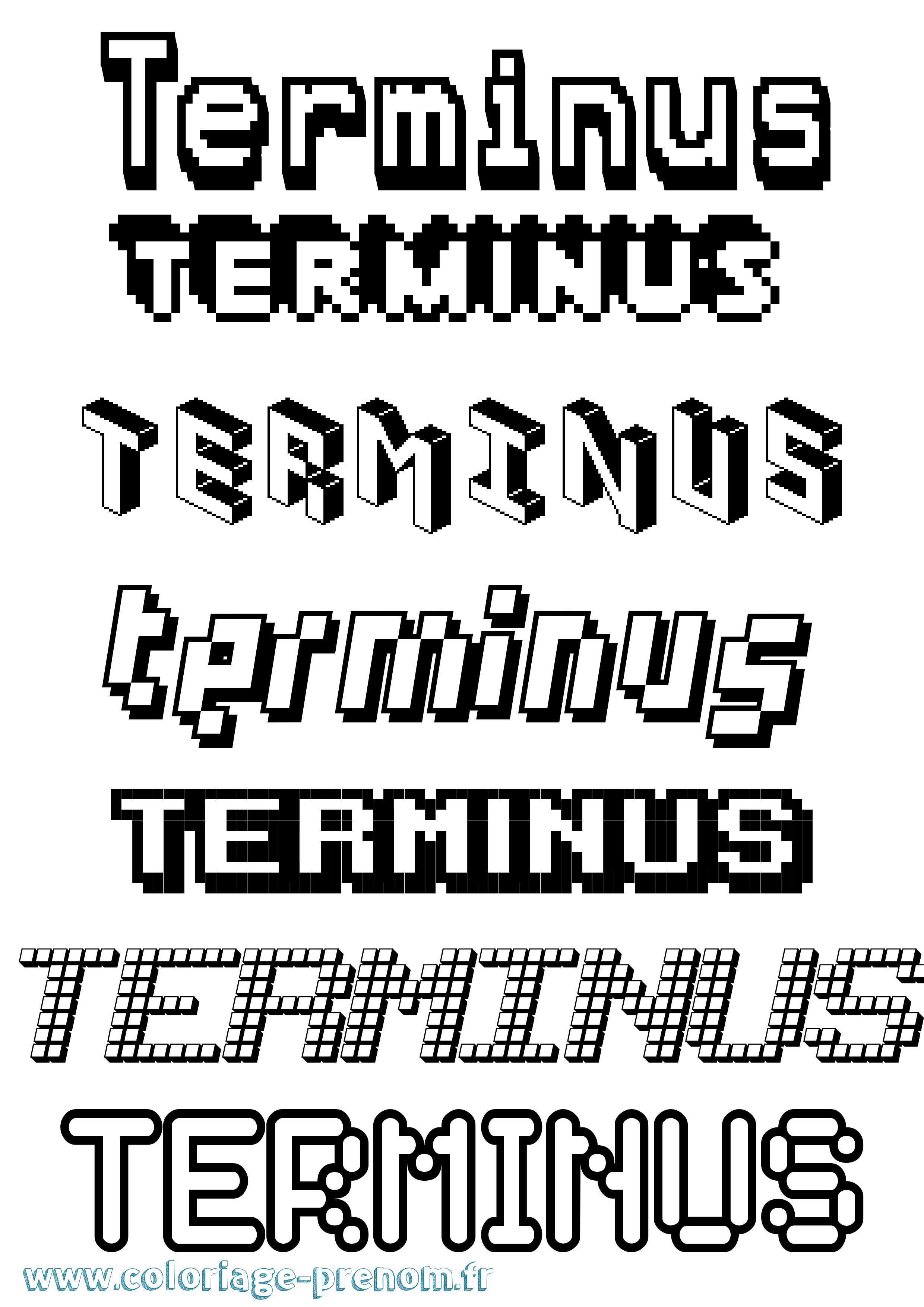 Coloriage prénom Terminus Pixel