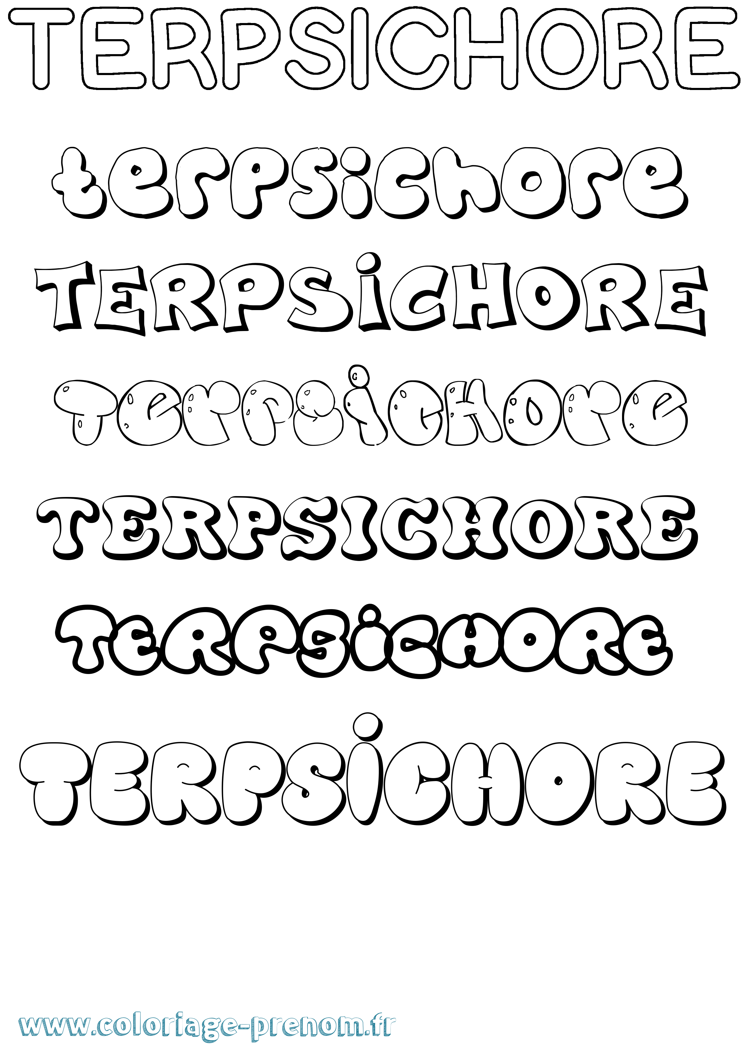 Coloriage prénom Terpsichore Bubble
