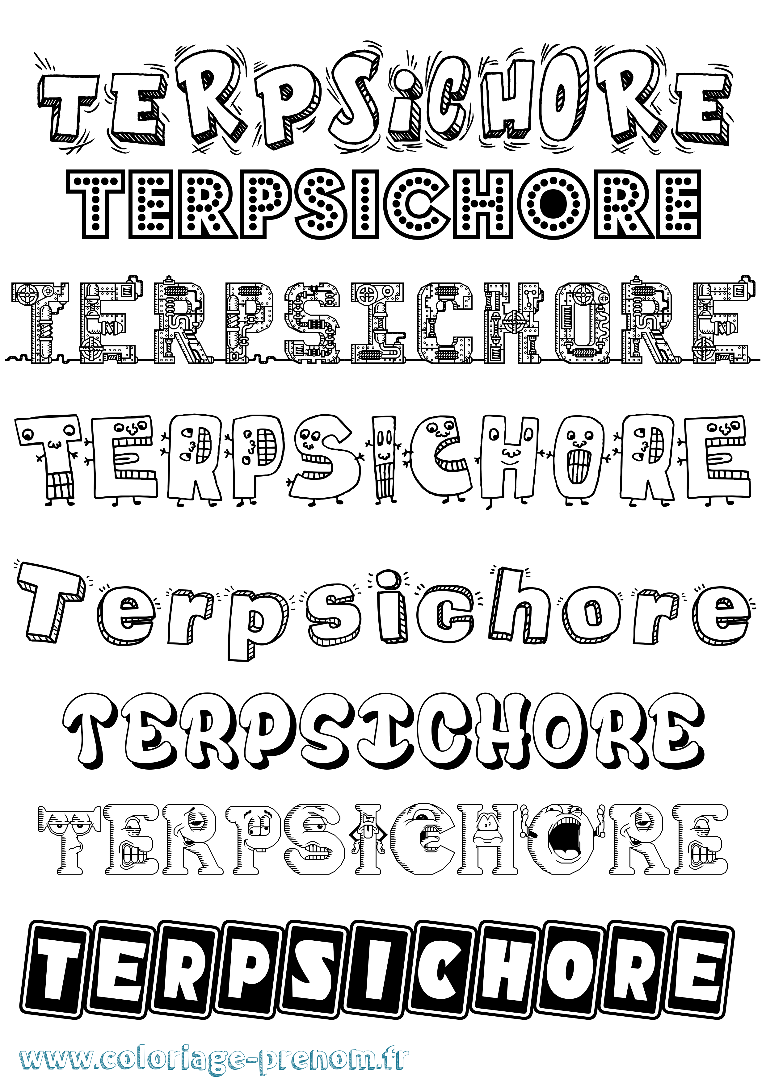 Coloriage prénom Terpsichore Fun