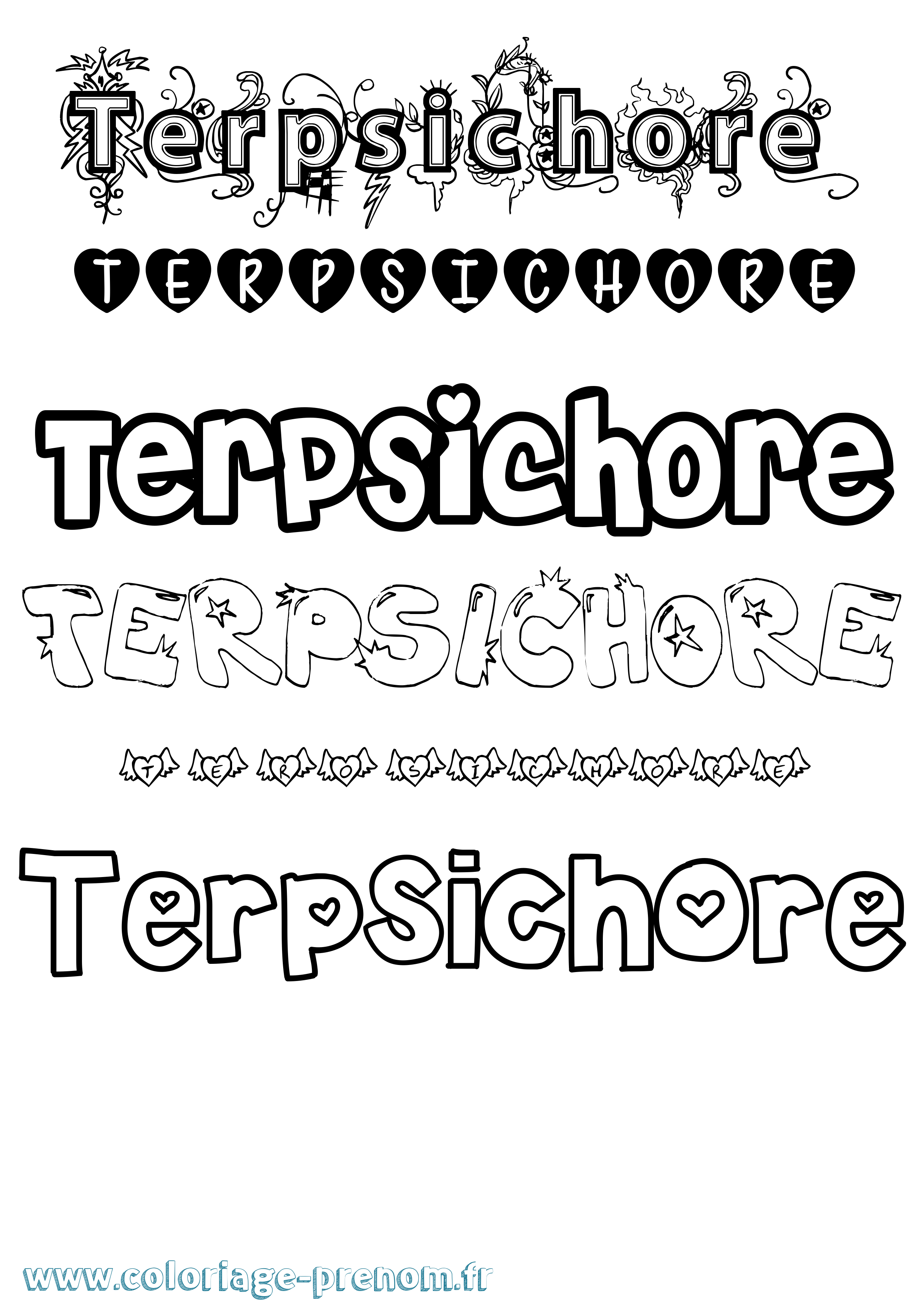 Coloriage prénom Terpsichore Girly