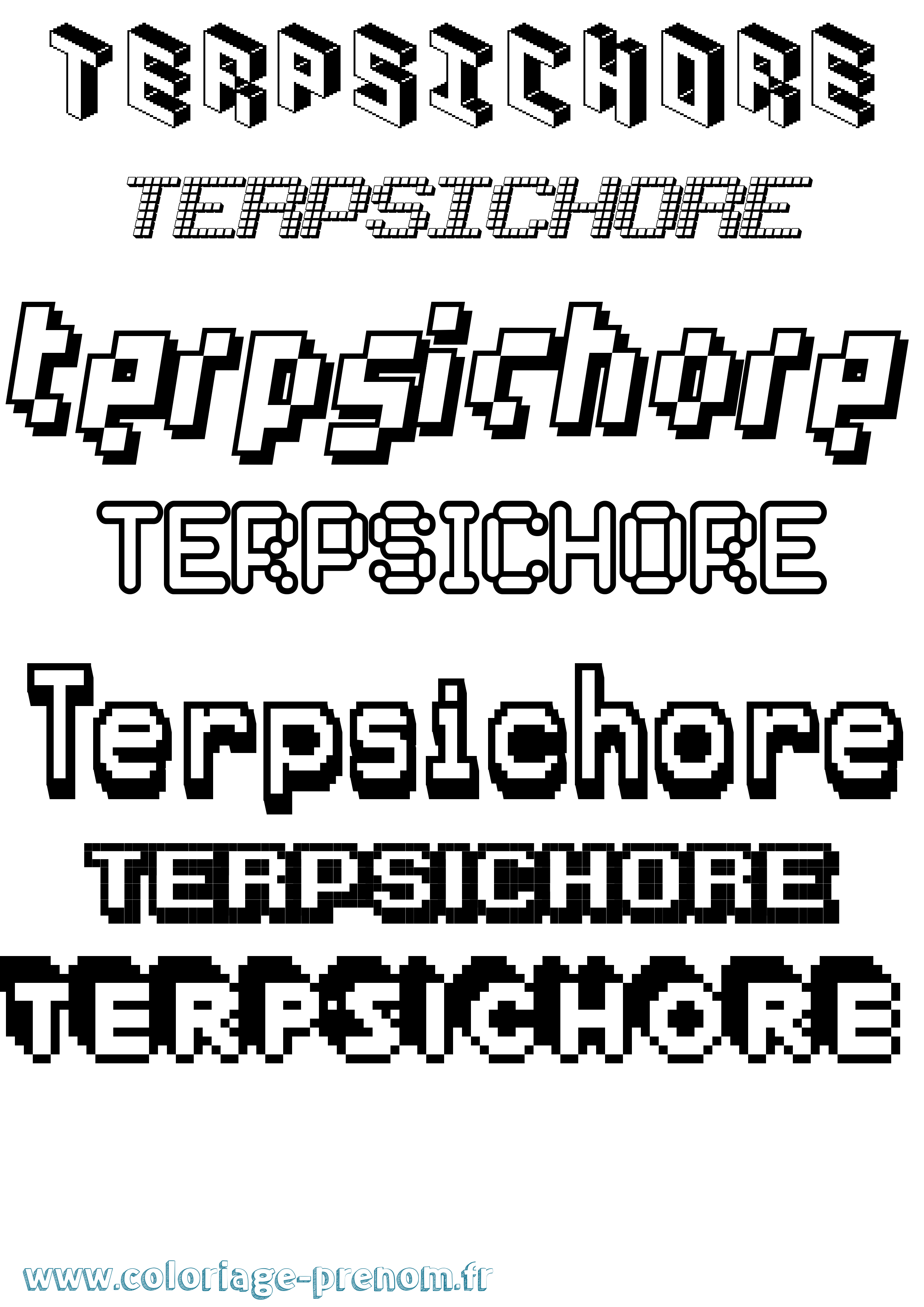 Coloriage prénom Terpsichore Pixel