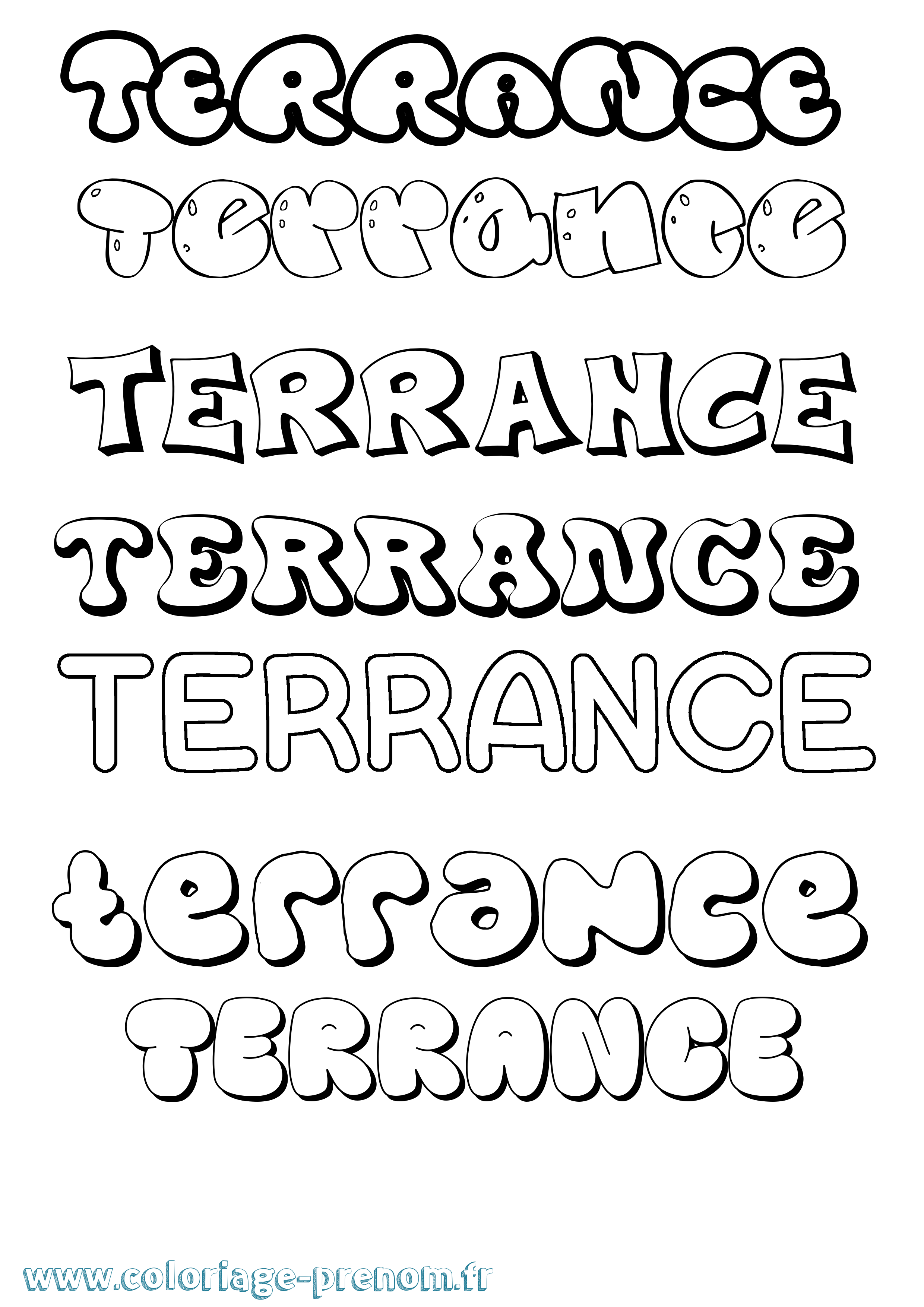 Coloriage prénom Terrance Bubble