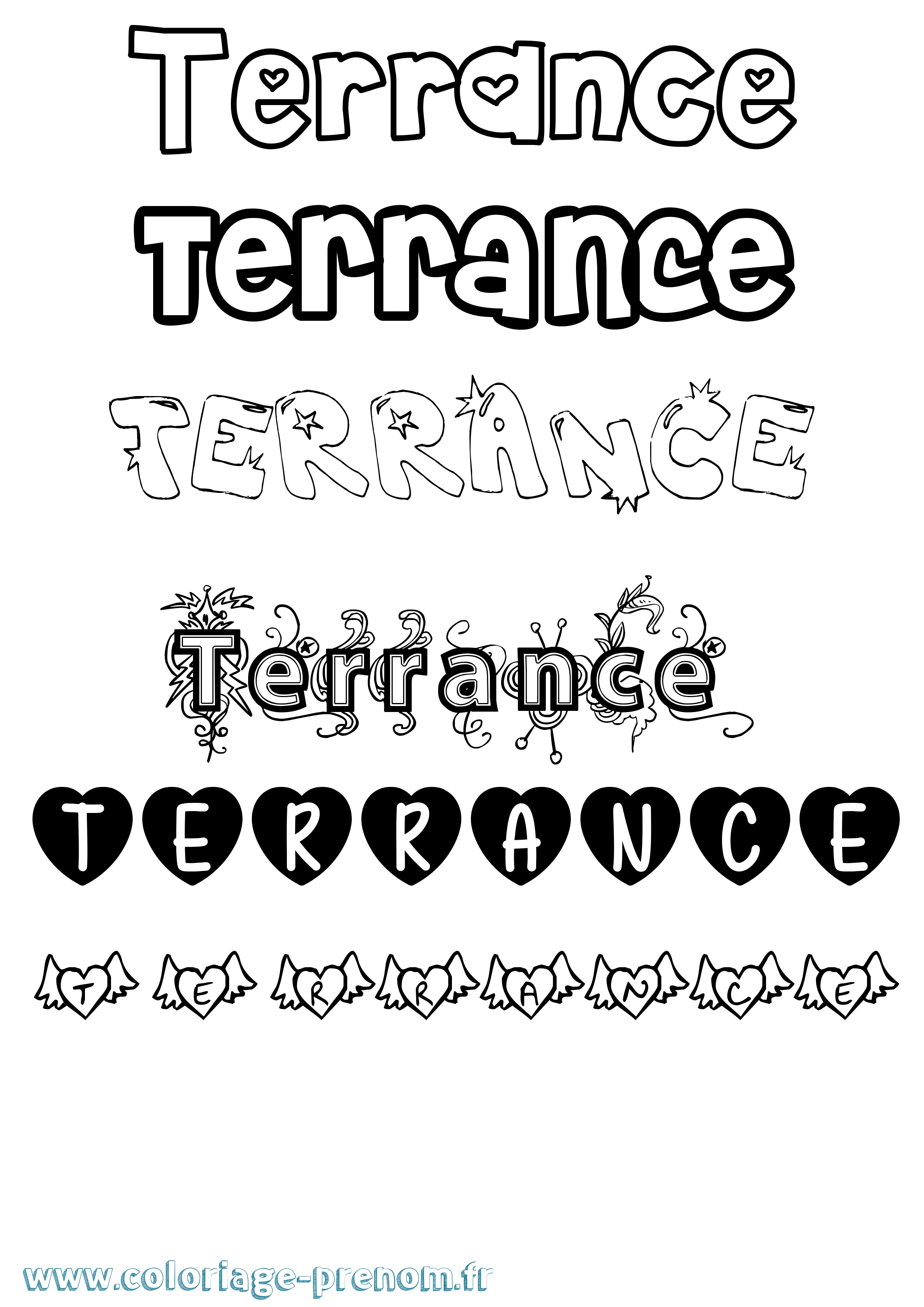 Coloriage prénom Terrance Girly