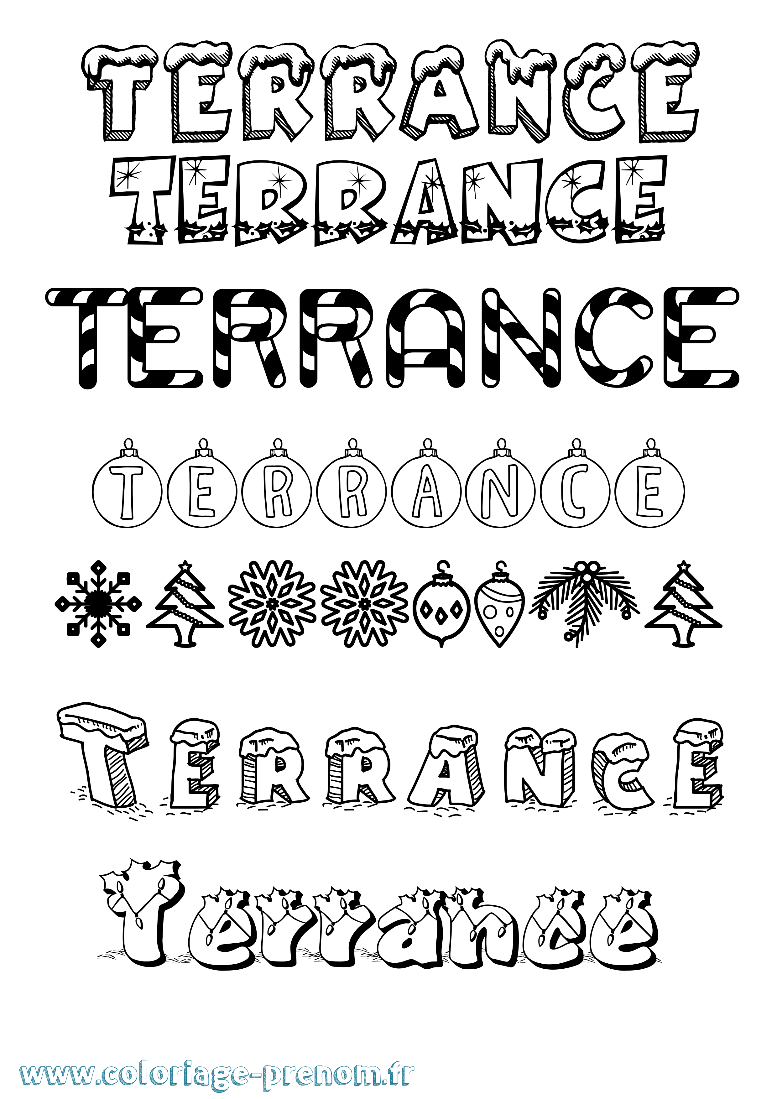 Coloriage prénom Terrance Noël