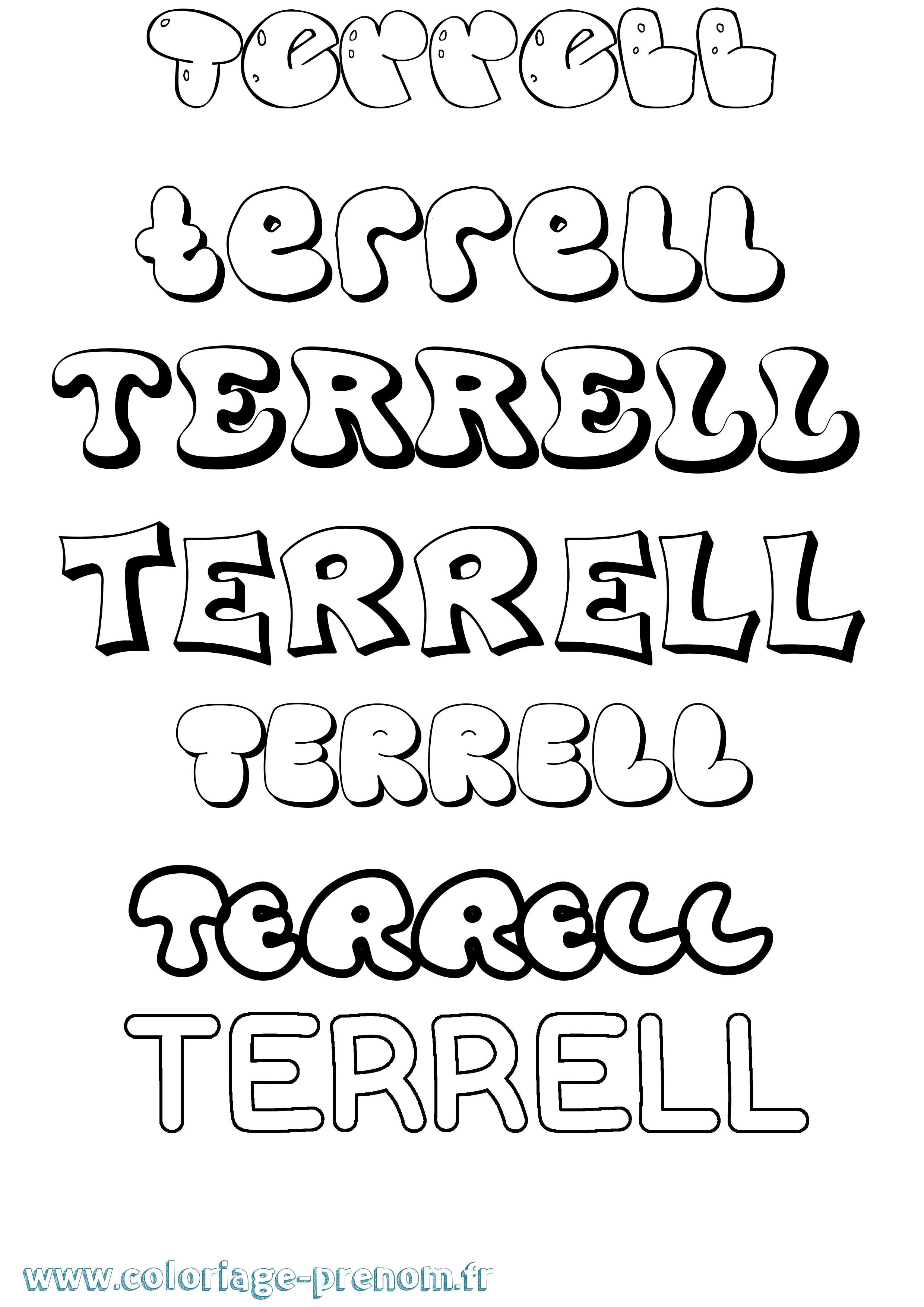 Coloriage prénom Terrell Bubble