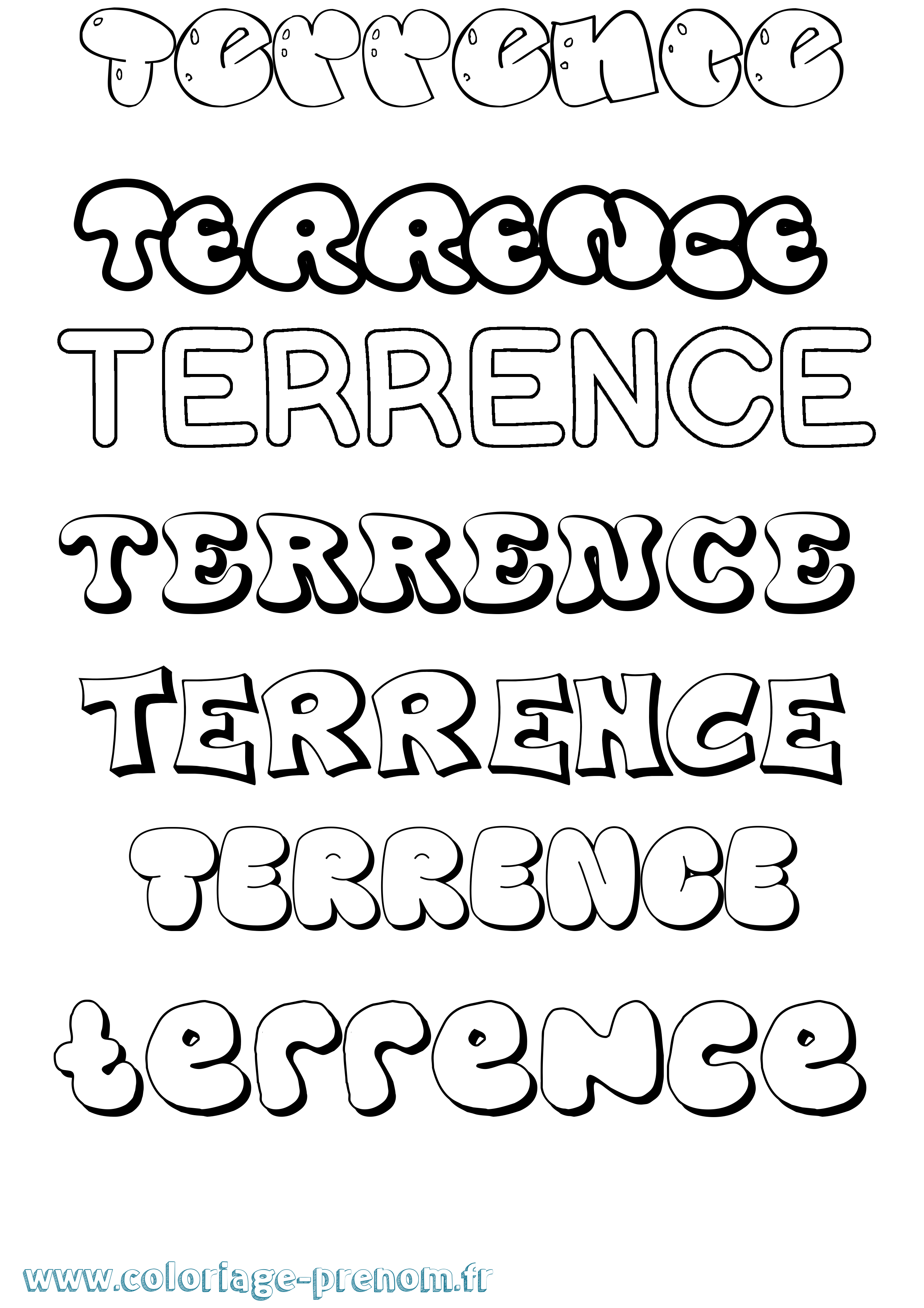 Coloriage prénom Terrence Bubble