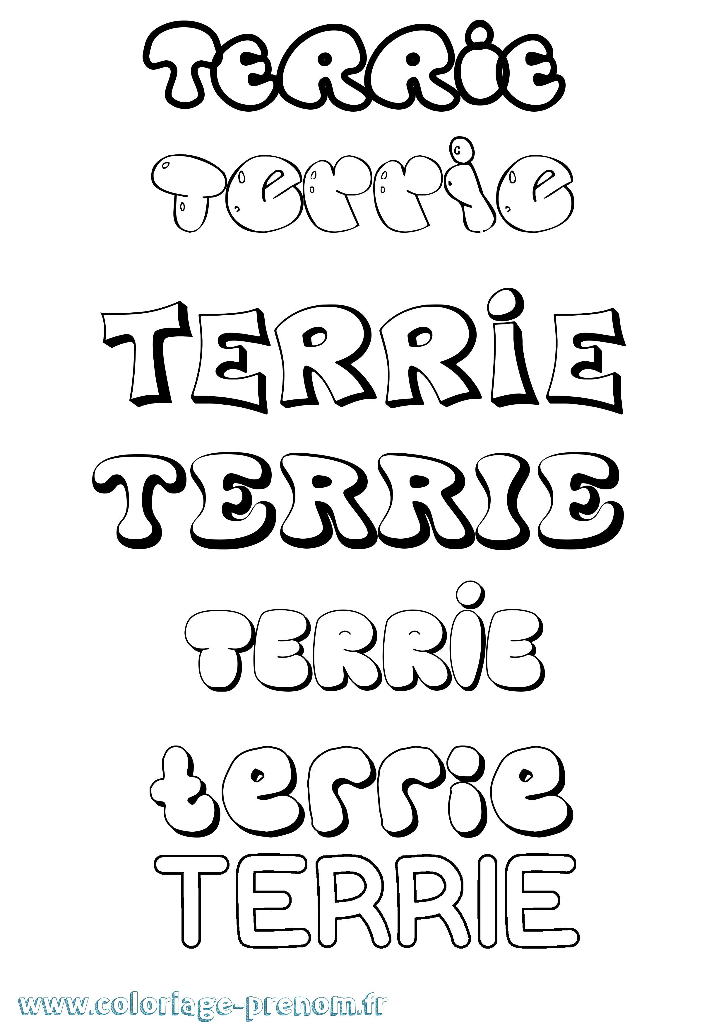 Coloriage prénom Terrie Bubble