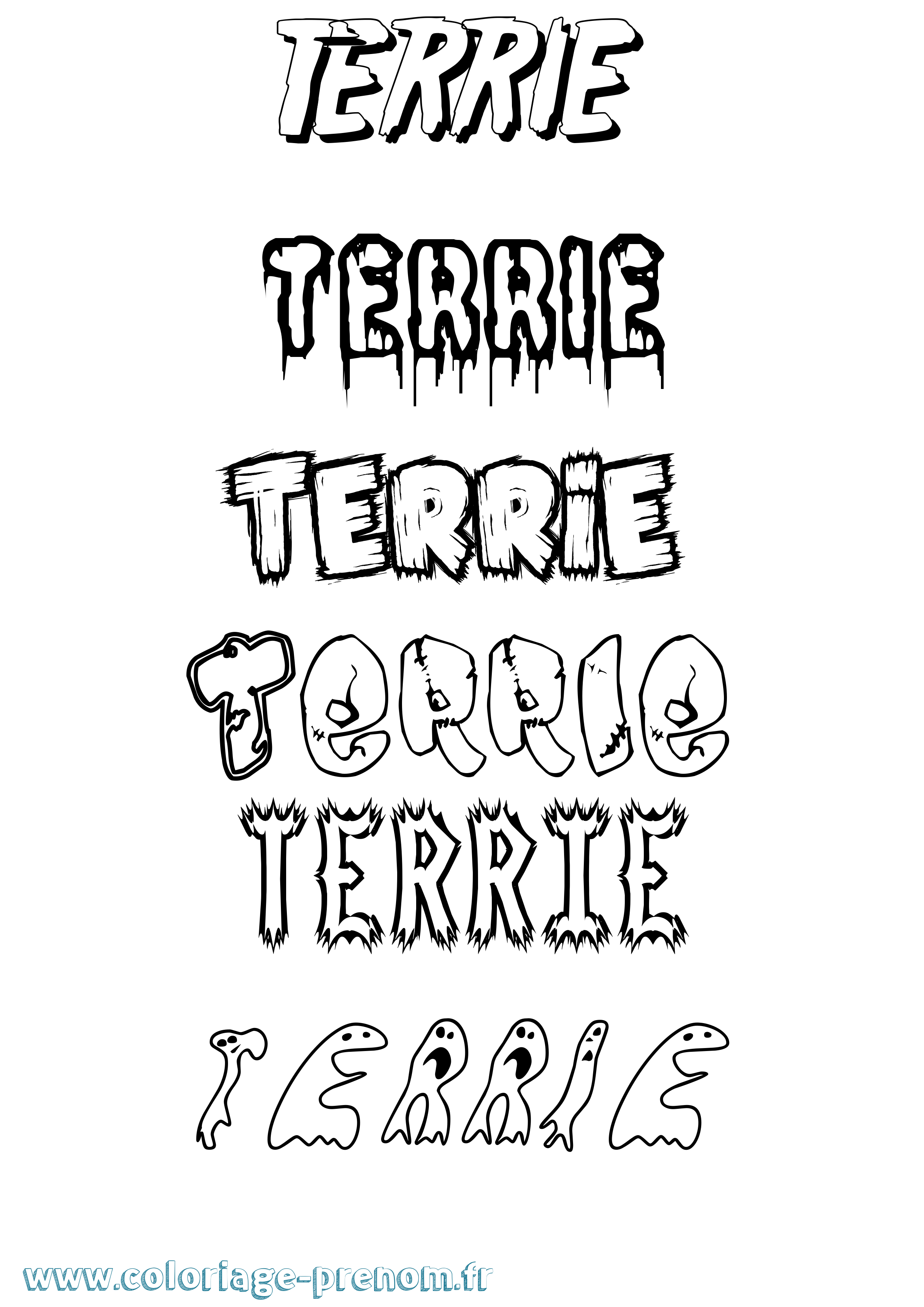 Coloriage prénom Terrie Frisson