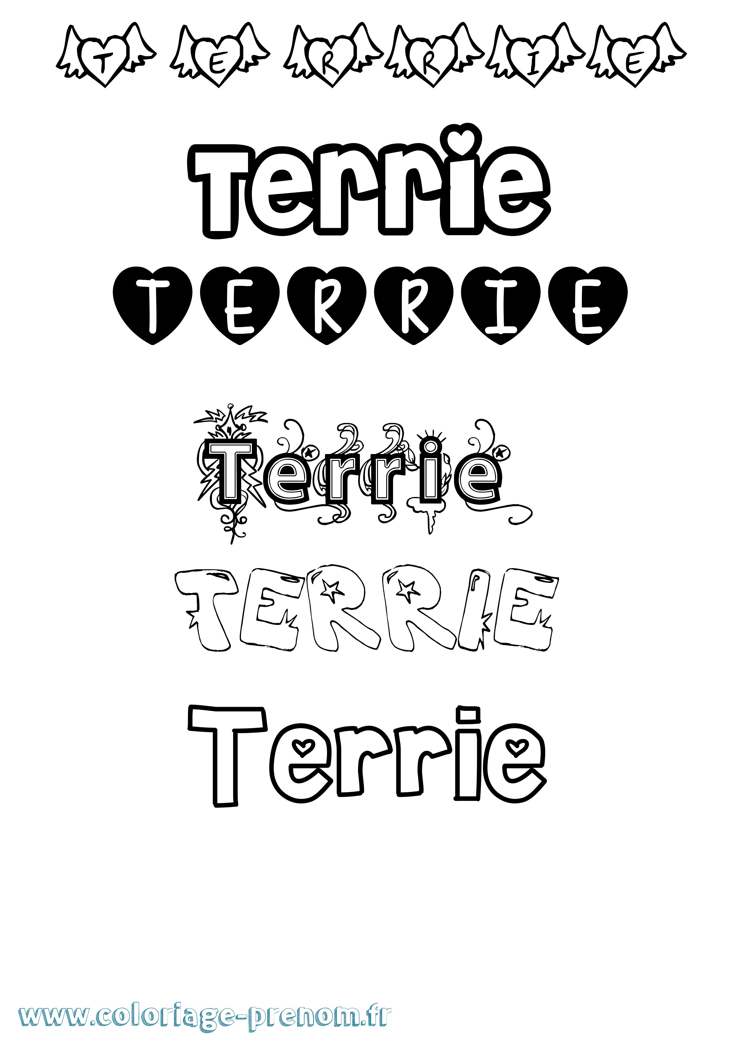 Coloriage prénom Terrie Girly