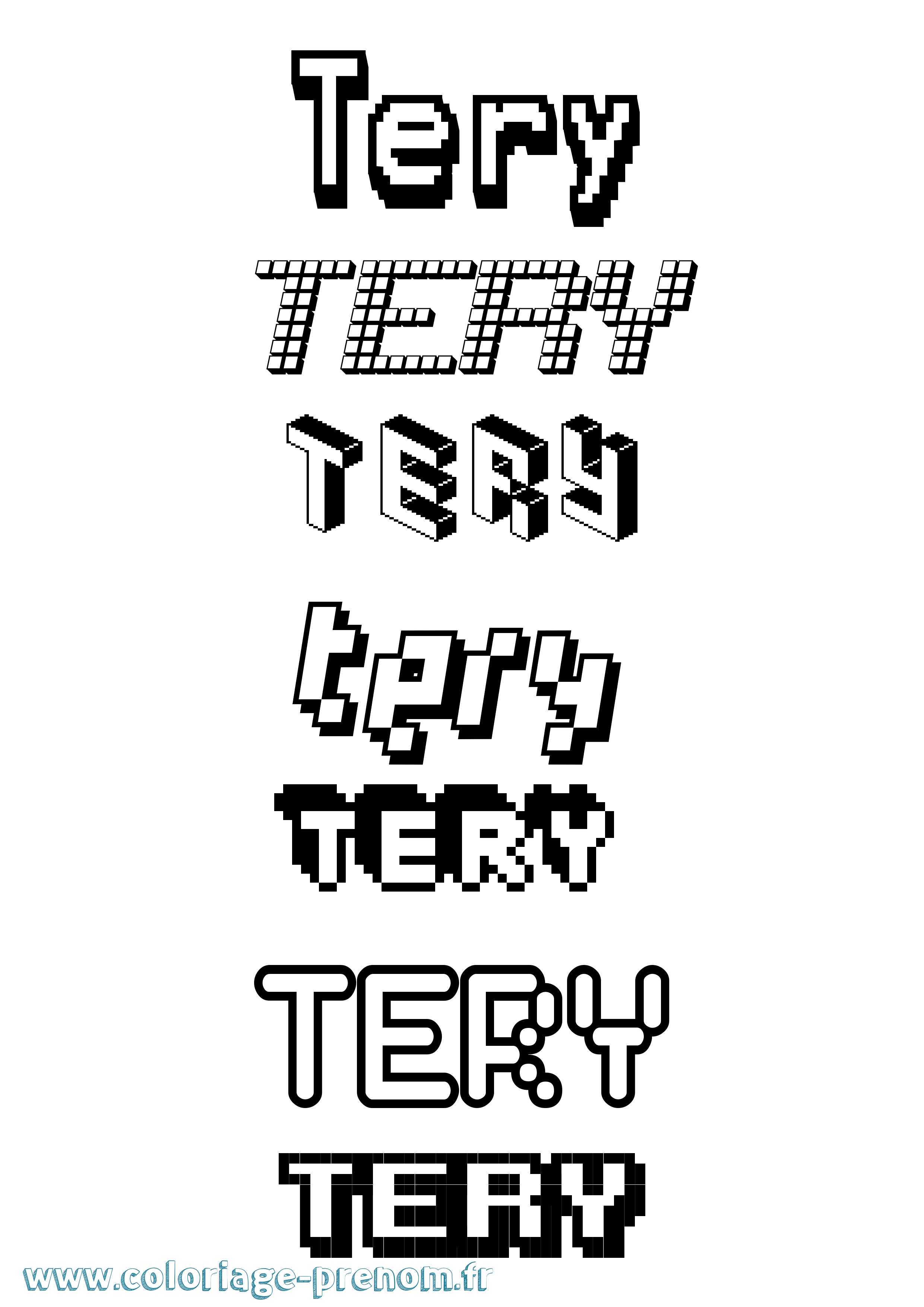 Coloriage prénom Tery Pixel
