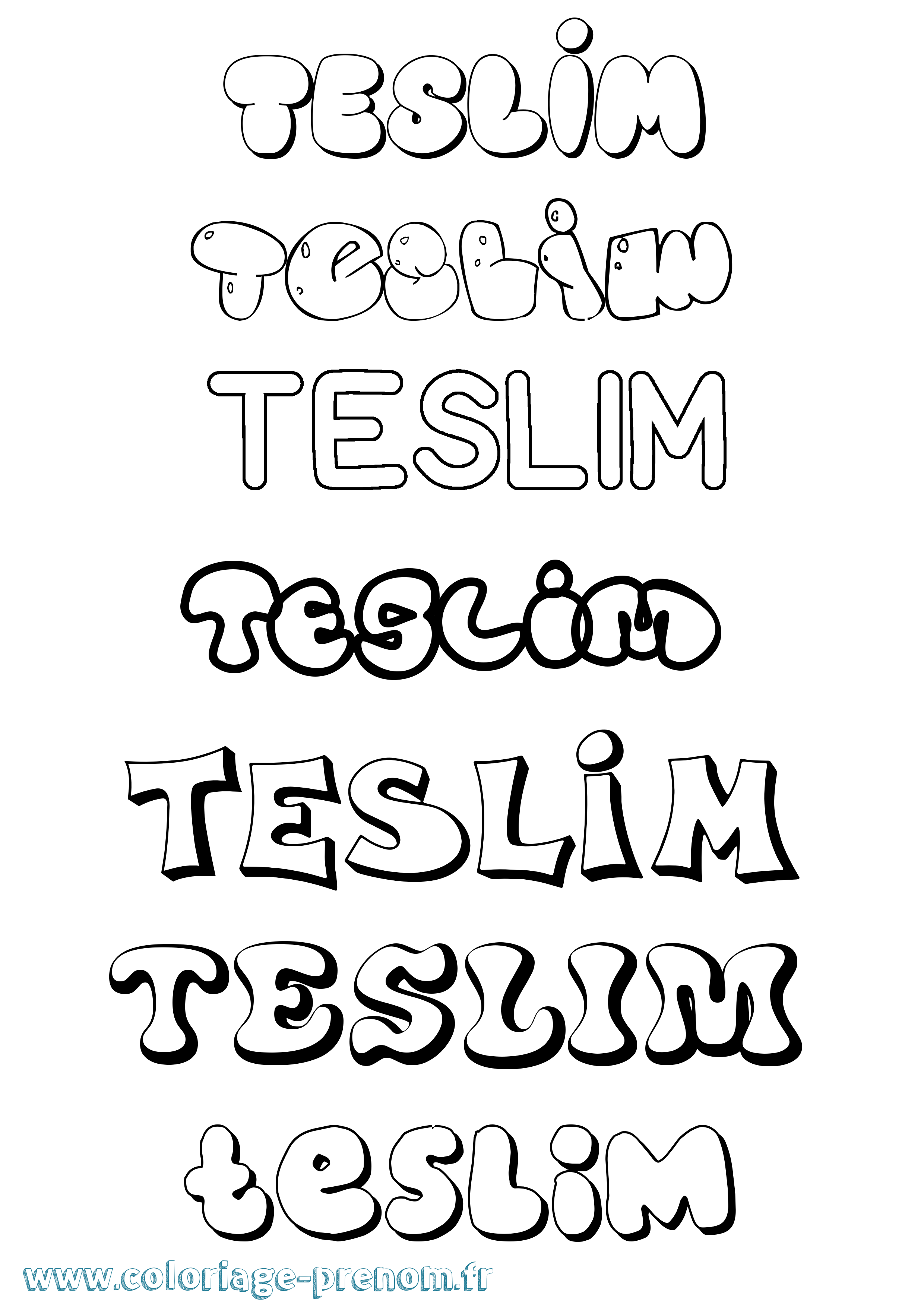 Coloriage prénom Teslim Bubble