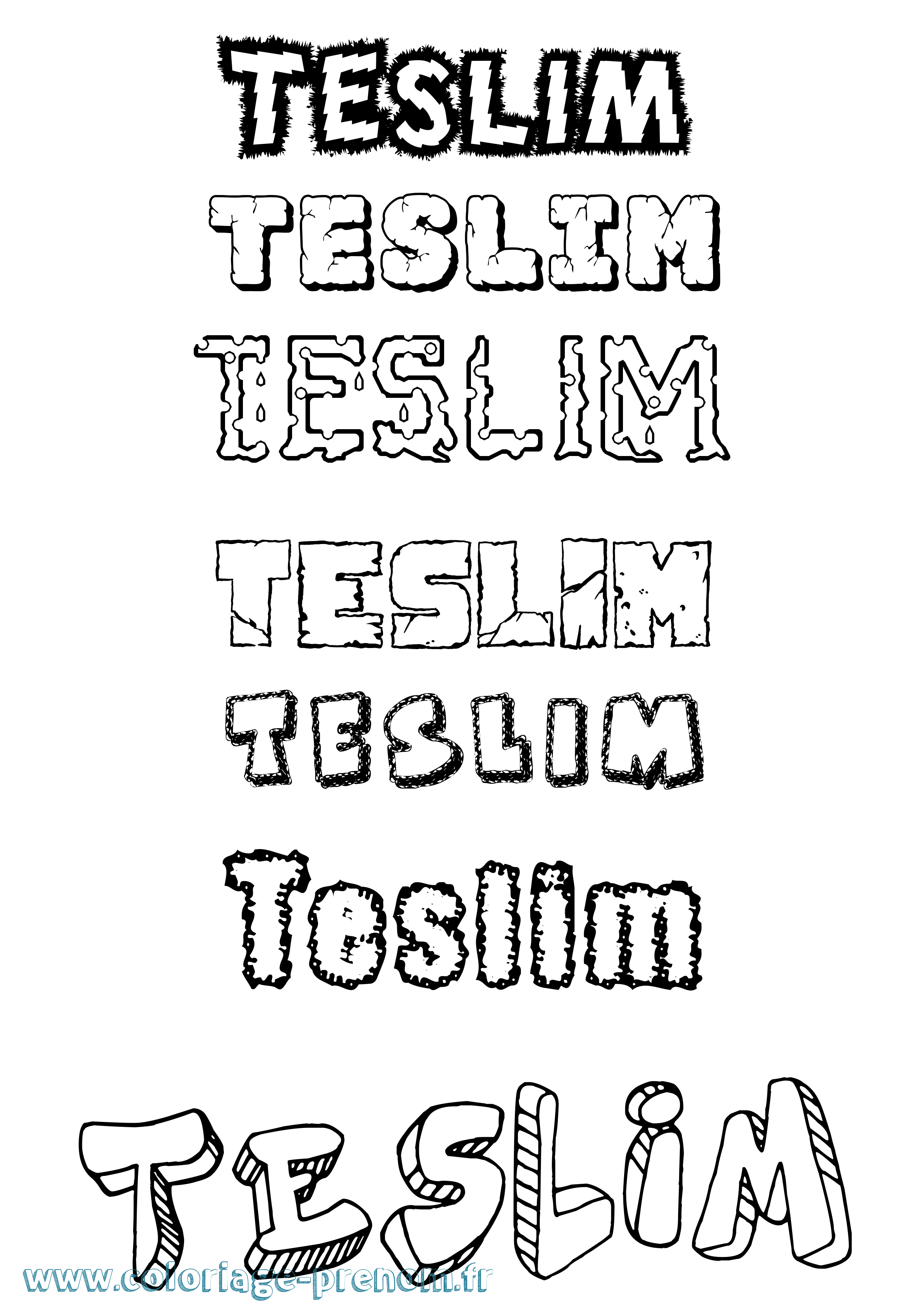 Coloriage prénom Teslim Destructuré